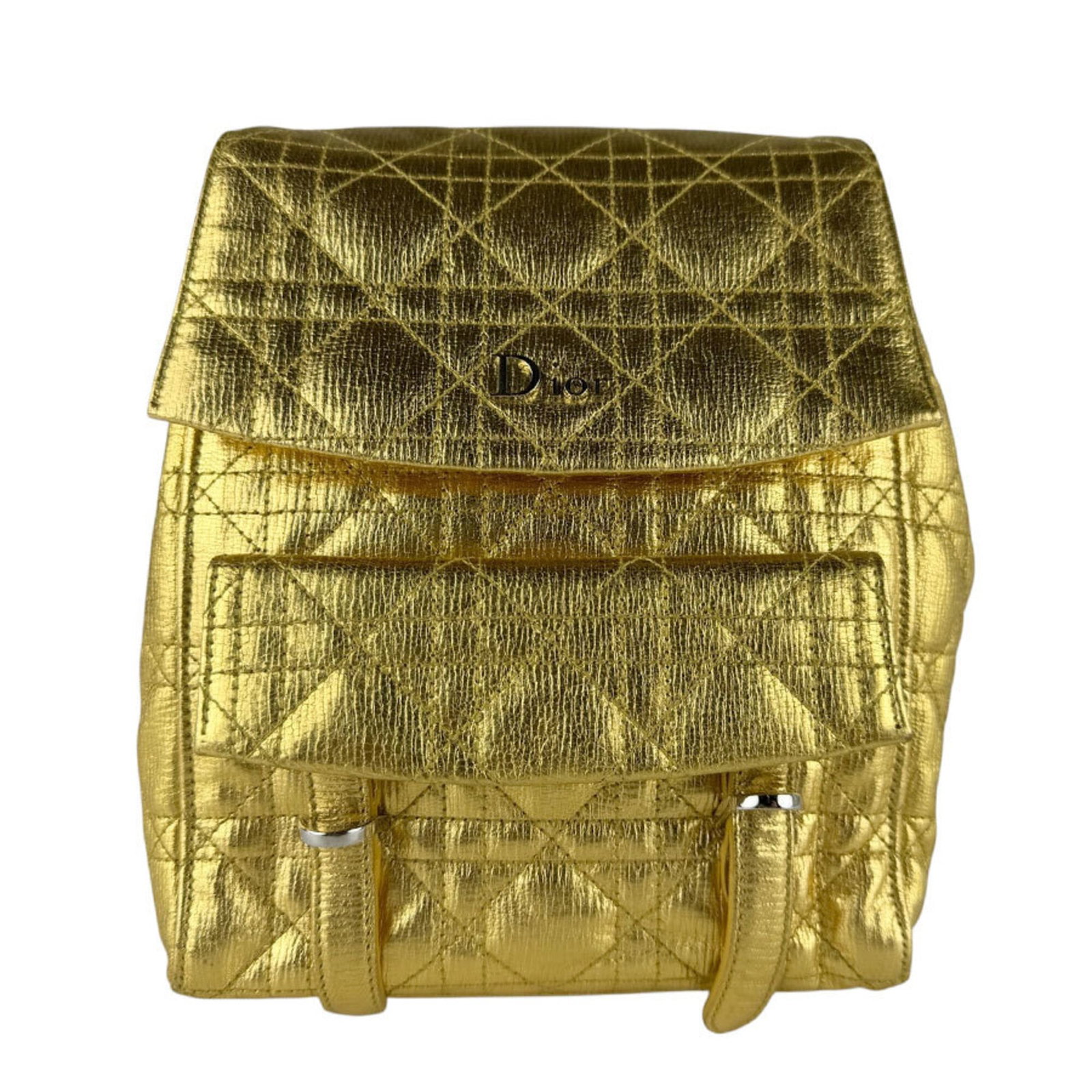 Christian Dior Leather Backpack: Christian Dior Leather Backpack Gold leather Christian Dior backpack with a classic design, measuring 23cm x 18cm x 9cm. Made from high-quality leather, this stylish backpack features a timeless look