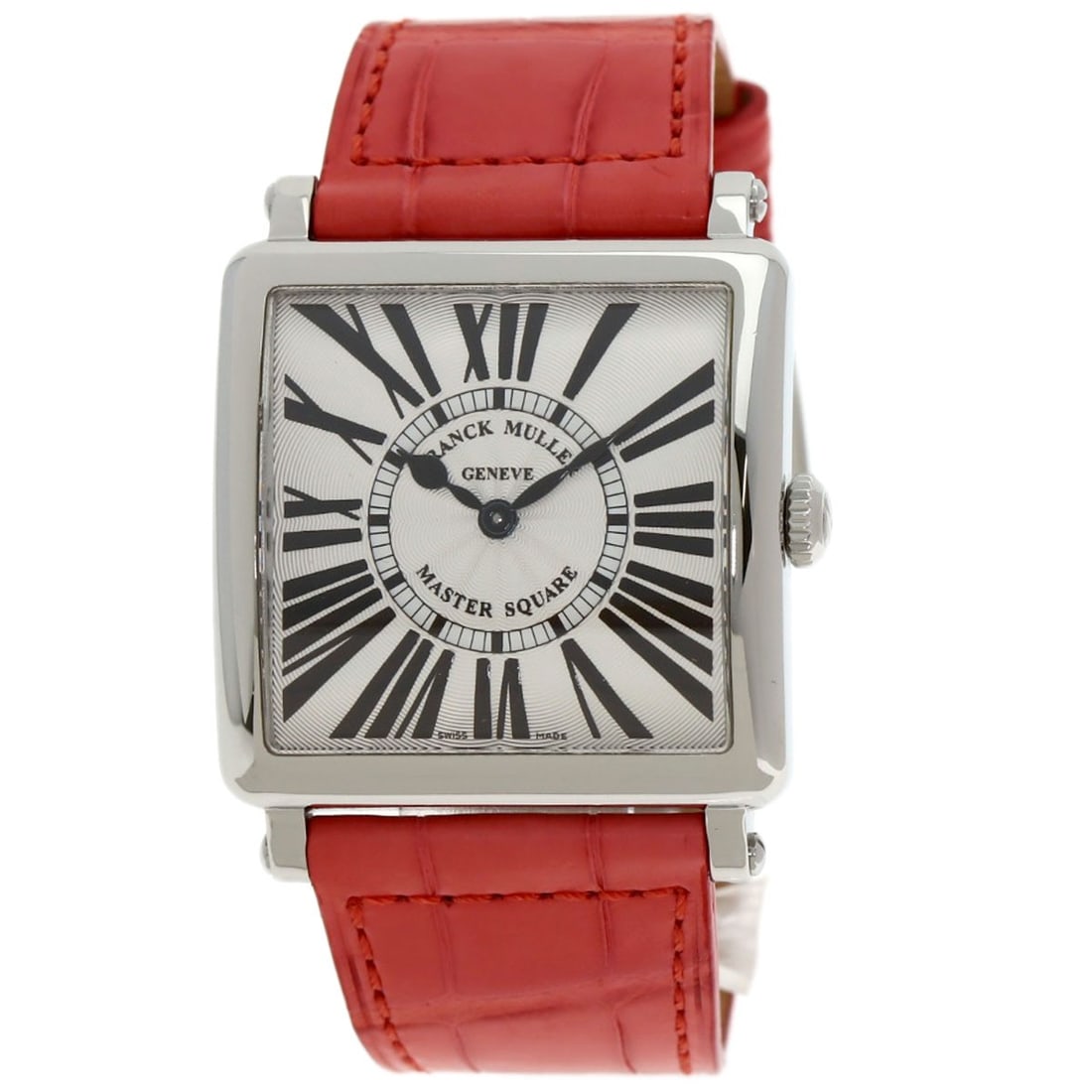 Franck Muller Master Square Watches 6002Mqz Stainless Steel/ Leather: Franck Muller Master Square Watches 6002Mqz Stainless Steel/ Leather Stainless steel and silver leather come together in the Franck Muller Master Square Watch 6002Mqz, a sleek and modern timepiece wit