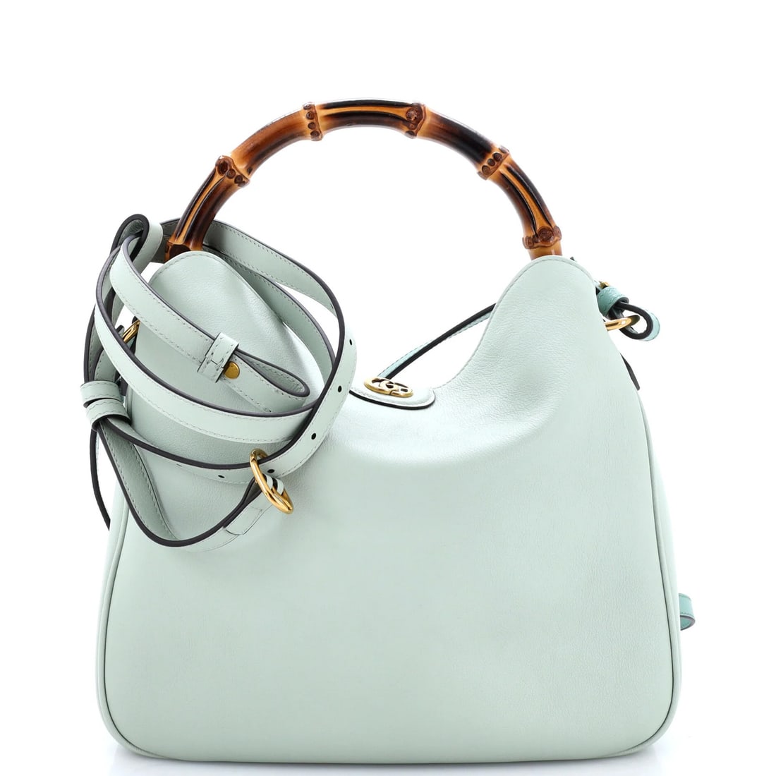Gucci Diana NM Bamboo Leather Bag Medium: Gucci Diana NM Bamboo Leather Bag Medium Gucci's Diana NM Bamboo Leather Bag Medium boasts a striking green exterior made from a unique combination of leather and bamboo, adding a touch of eco-friendl