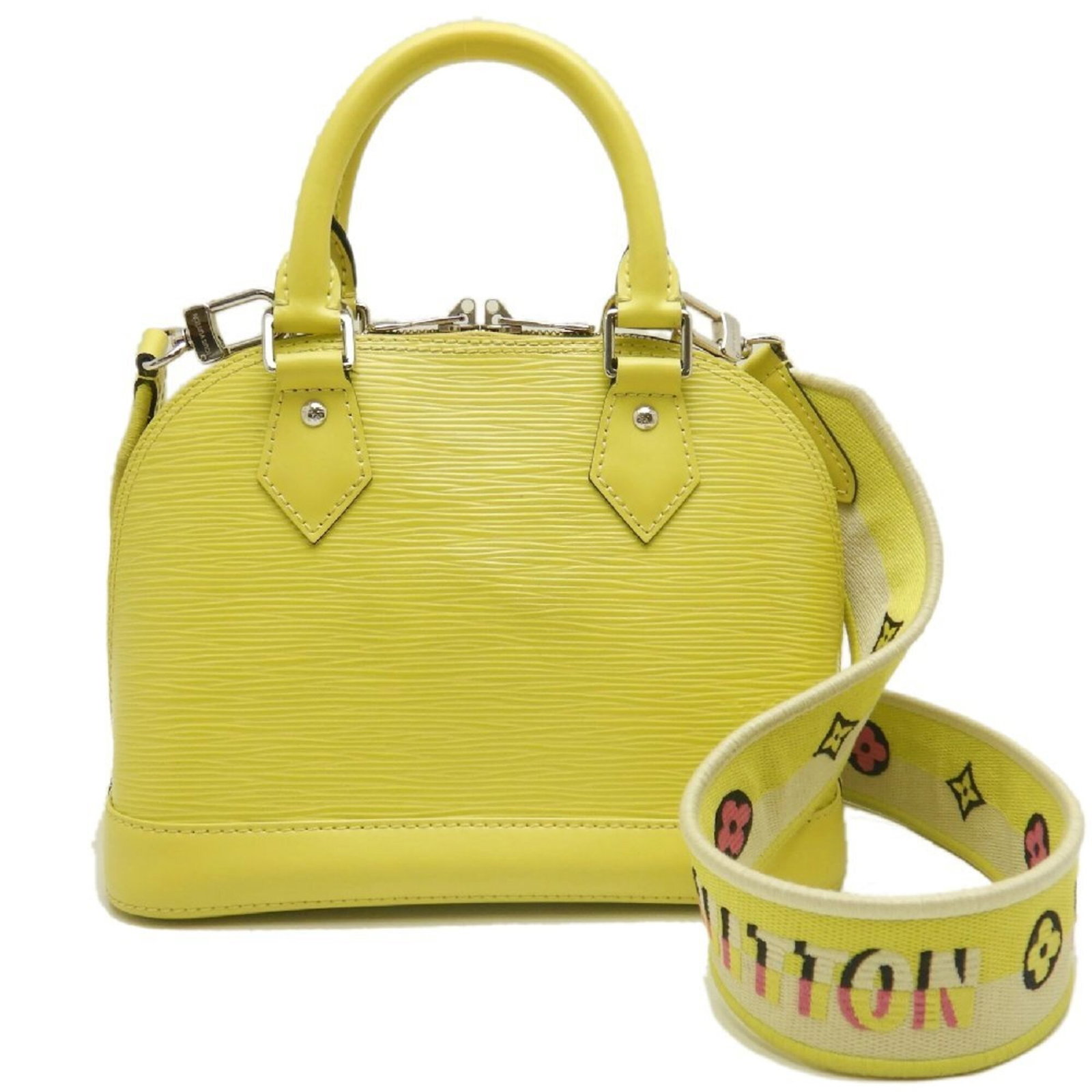 Epi Leather Louis Vuitton Handbag: Epi Leather Louis Vuitton Handbag Epi leather Louis Vuitton handbag with silver hardware and a zipper closure, measuring 17.5cm x 23.5cm x 11.5cm. This Epi line handbag features the iconic Louis
