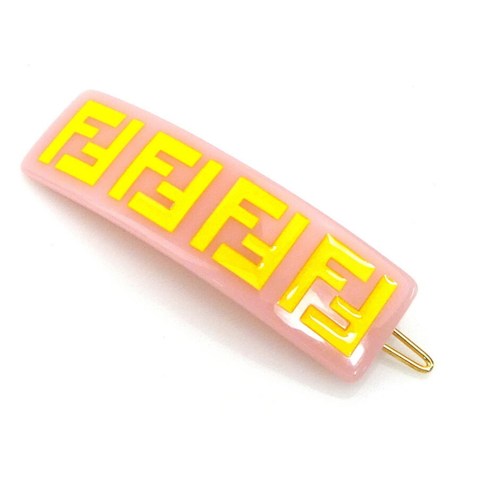 Fendi Barrette: Fendi Barrette Pink and Yellow Fendi Barrette. Made by the Italian luxury fashion brand Fendi, this barrette features a vibrant pink and yellow color combination. With its compact 1.8cm x 6.5cm size, 