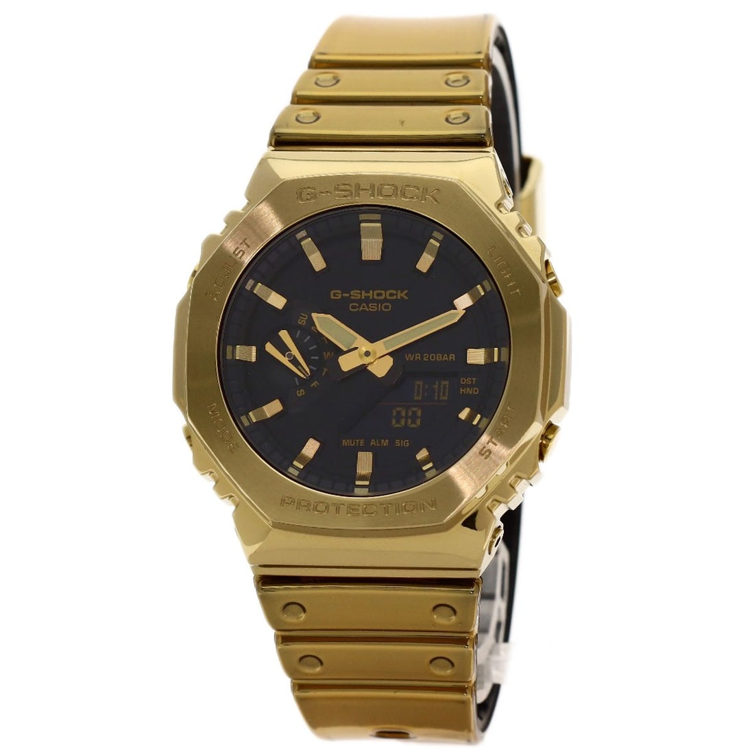Casio G-Shock Fine Metallic Series Watches Gm-2100Ymg-9Ajf Stainless: Casio G-Shock Fine Metallic Series Watches Gm-2100Ymg-9Ajf Stainless Gold-plated details add a touch of luxury to the stainless steel construction of this G-Shock Fine Metallic Series watch,
