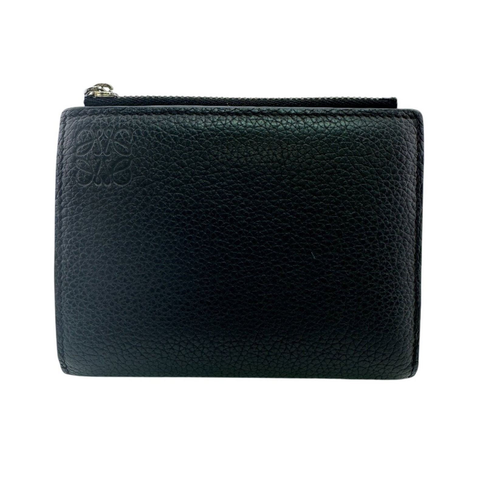Loewe Wallet (Bi-Fold) Leather: Loewe Wallet (Bi-Fold) Leather Black bi-fold leather wallet from Loewe, measuring 9.5cm x 12cm. This sleek wallet features high-quality leather construction and a classic design. Item Specifics: