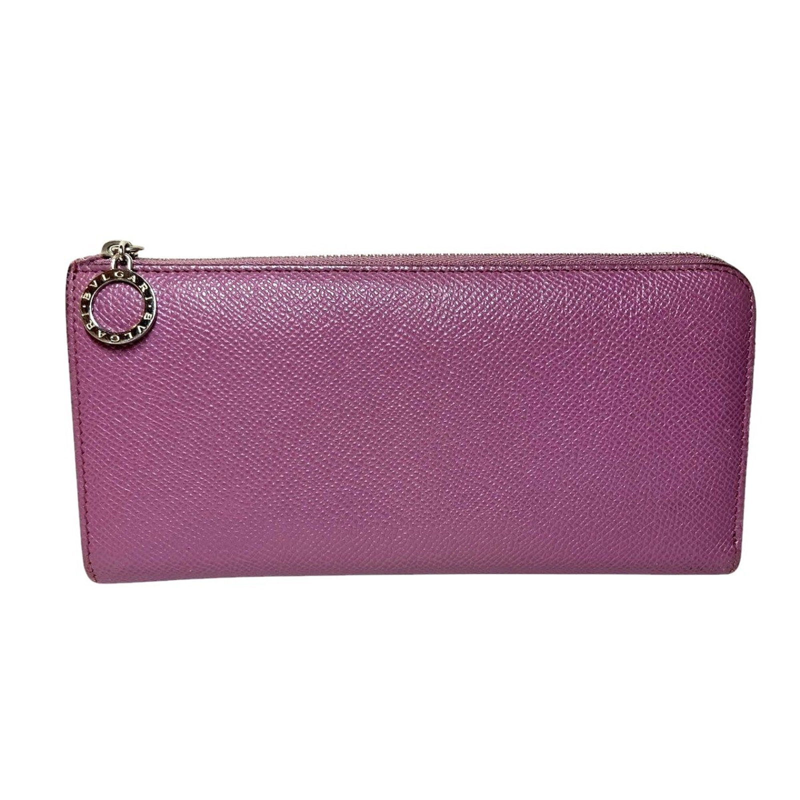 Bvlgari Long Wallet (Bi-Fold) Leather: Bvlgari Long Wallet (Bi-Fold) Leather The Bvlgari Long Wallet (Bi-Fold) Leather is a stylish and functional accessory, featuring a rich purple leather construction with a zipper closure. Measuring