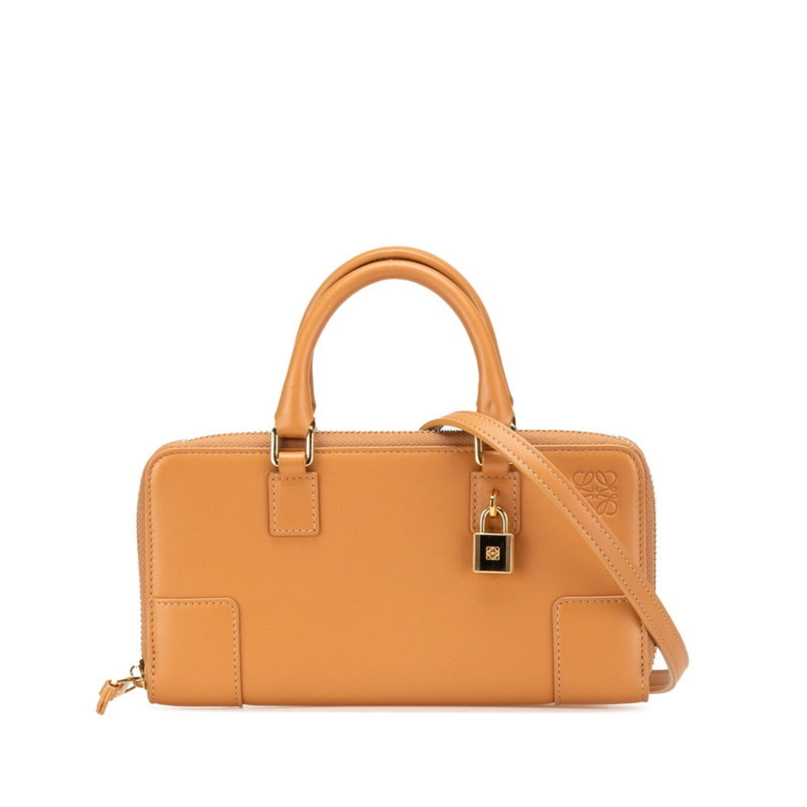 Shoulder Bag Leather Loewe Handbag: Shoulder Bag Leather Loewe Handbag The Loewe Shoulder Bag is a luxurious leather handbag with a rich brown color and sleek design. Measuring 10.5cm x 19.5cm x 2.3cm, it features a dust bag, padlock,