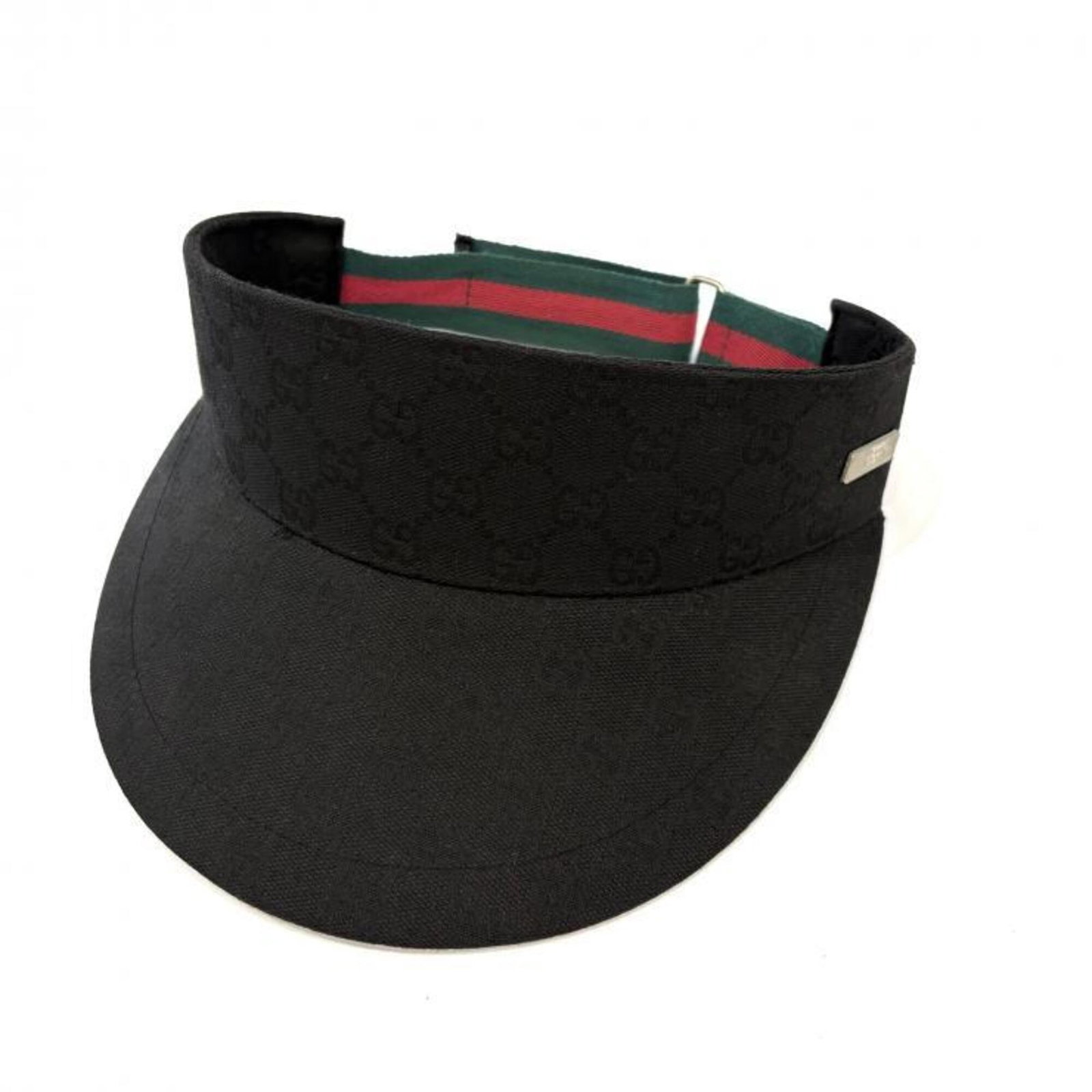Gucci Canvas Visor Sun: Gucci Canvas Visor Sun Gucci Canvas Visor Sun is made from GG canvas and features a black, green, and red color. The visor measures 56cm in circumference, making it a stylish accessory for everyday we