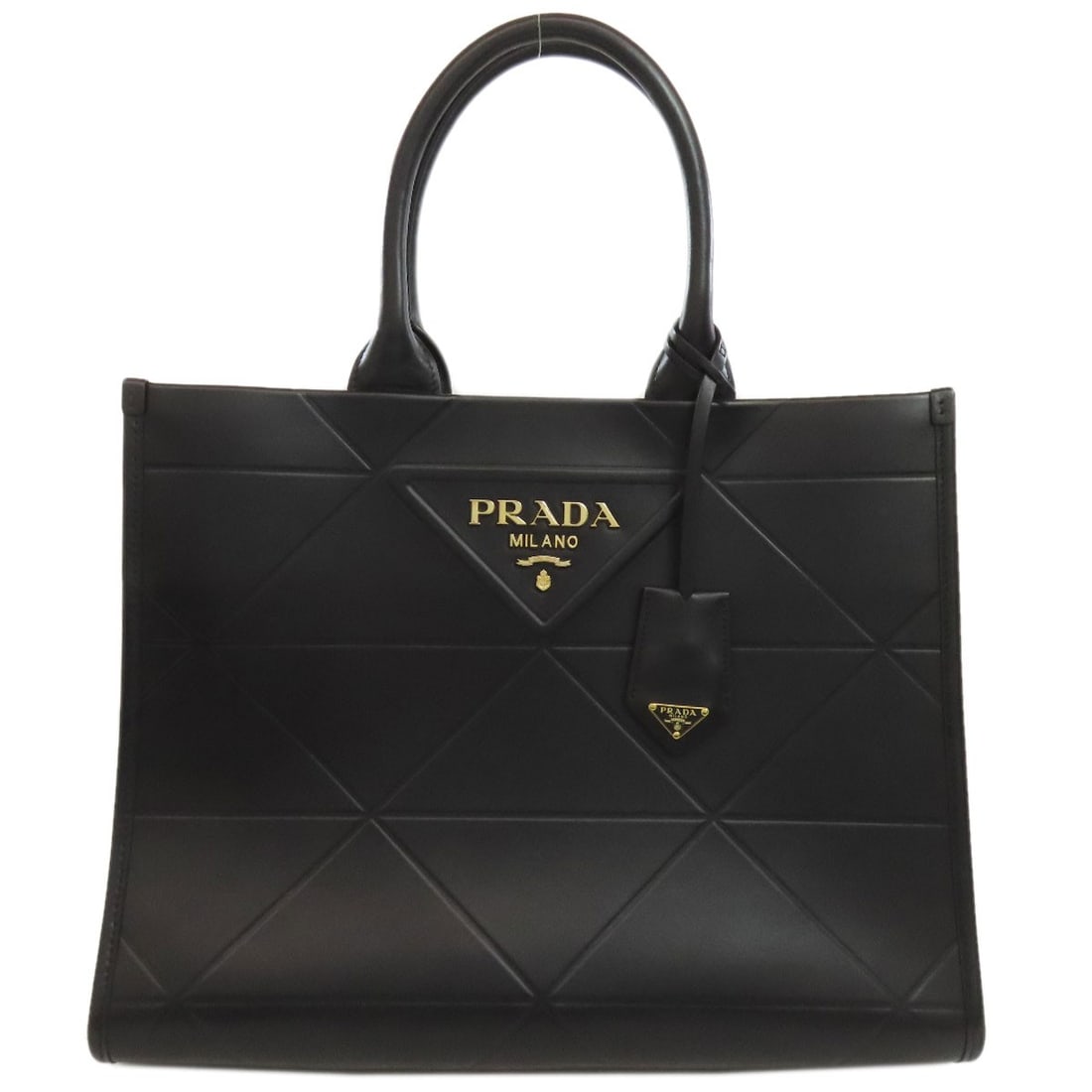 Handbag Calf Logo Symbol Prada 1Ba378: Handbag Calf Logo Symbol Prada 1Ba378 The Prada Handbag Calf Logo features a sleek black design with a 10.6 inch height and 13.8 inch width, making it a stylish accessory. The bag's exterior is made