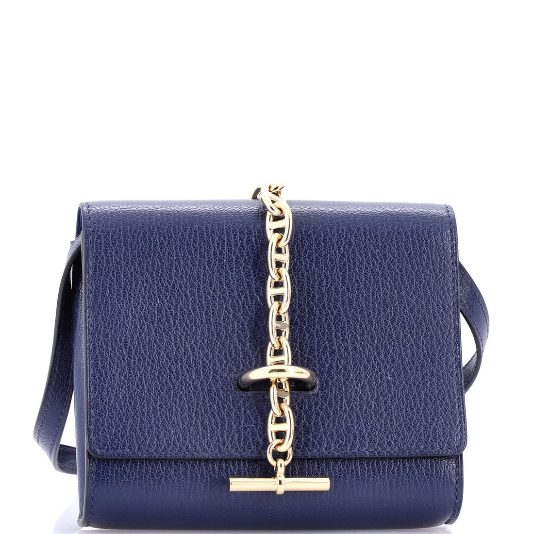 Hermes Chaine d'Ancre Compact Wallet on Strap Chevre Mysore: Hermes Chaine d'Ancre Compact Wallet on Strap Chevre Mysore Blue Chevre Mysore leather exterior, 5" high, 5" wide, 1" deep, with a strap drop of 17-20.5". Item Specifics: Brand: Hermes Type: Wallets C