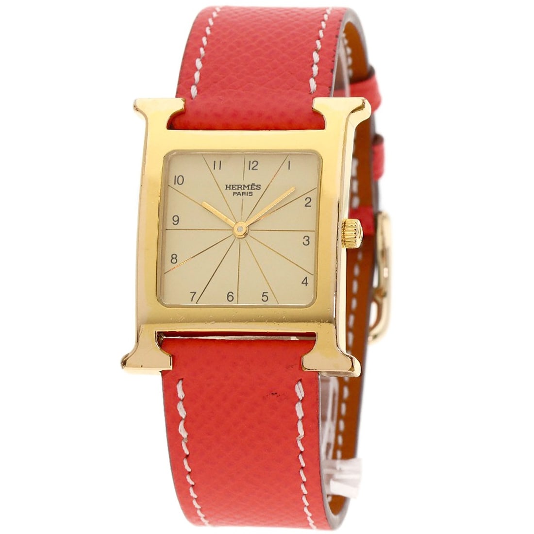 Hermes H Watch Watches H1.501 Gold Plated/ Leather: Hermes H Watch Watches H1.501 Gold Plated/ Leather Gold Plated Hermes H Watch with Leather Strap, 30mm Analog Quartz Movement. This elegant gold plated watch features an ivory dial and gold bezel,