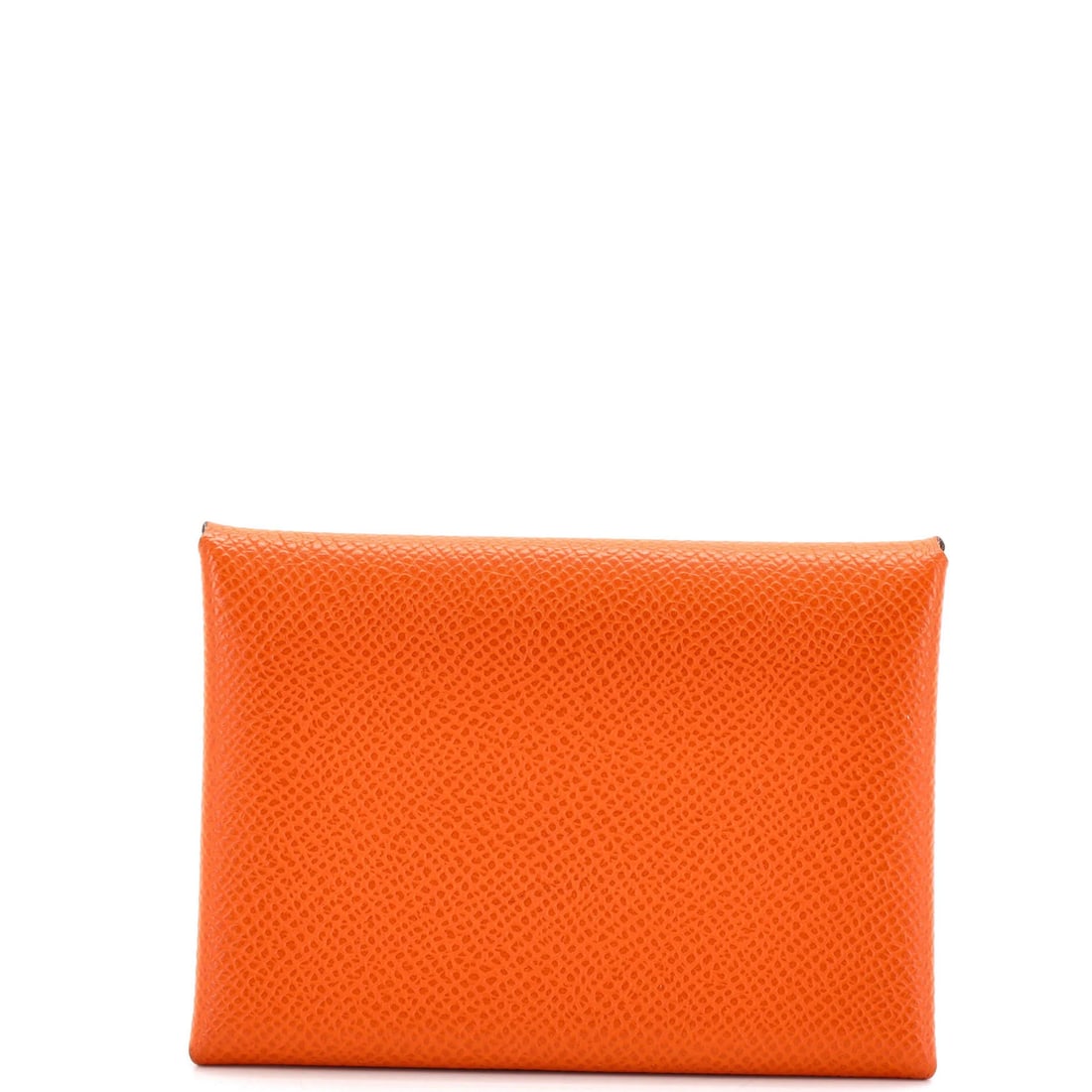 Hermes Card Holder Epsom Calvi: Hermes Card Holder Epsom Calvi The Hermes Calvi Duo Card Holder Epsom is a vibrant orange leather wallet with a striking yellow interior. With its Palladium hardware and wax-edged interior, this