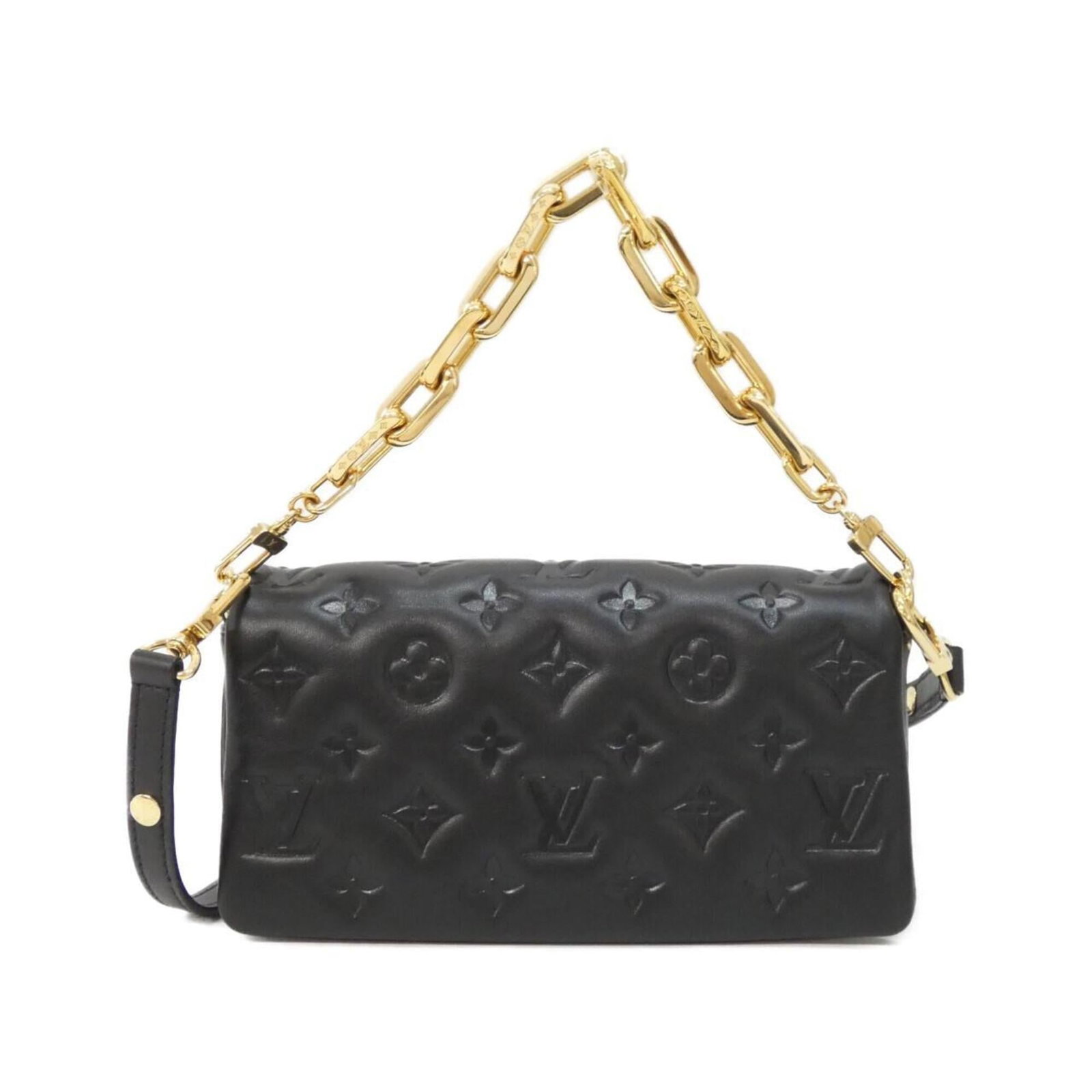 Leather Vuitton Bag Pochette Shoulder Louis: Leather Vuitton Bag Pochette Shoulder Louis Black Leather Louis Vuitton Pochette Shoulder Bag with Gold Hardware. This luxurious bag features high-quality calf leather and lambskin, with a classic des