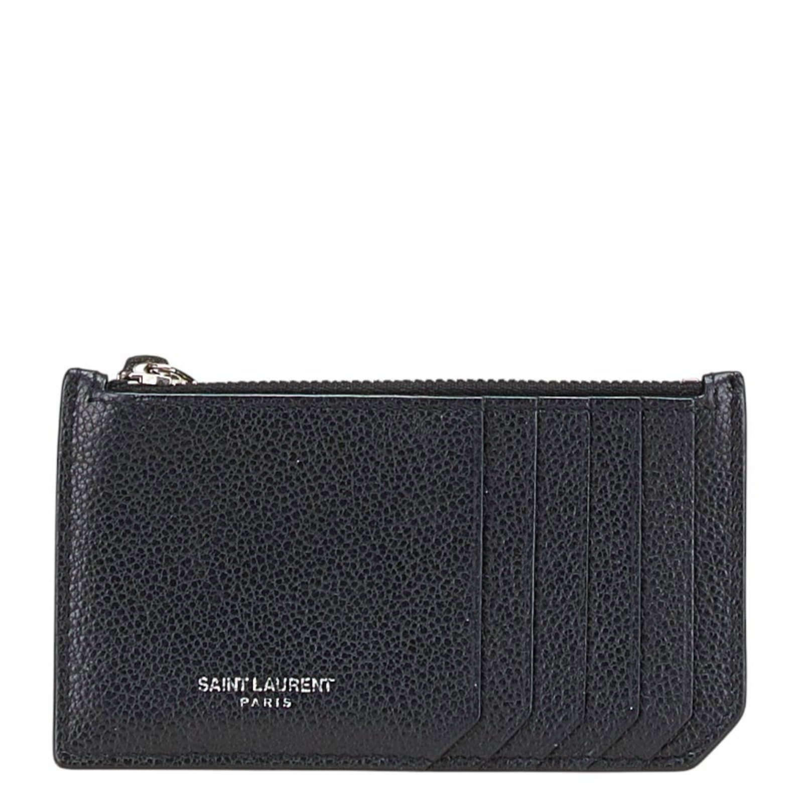 Saint Laurent Leather Coin Case Purse: Saint Laurent Leather Coin Case Purse Black Saint Laurent Leather Coin Case Purse. This sleek leather coin case purse features a classic design with a 7.8cm x 13cm x 5.00mm size, perfect for carrying 
