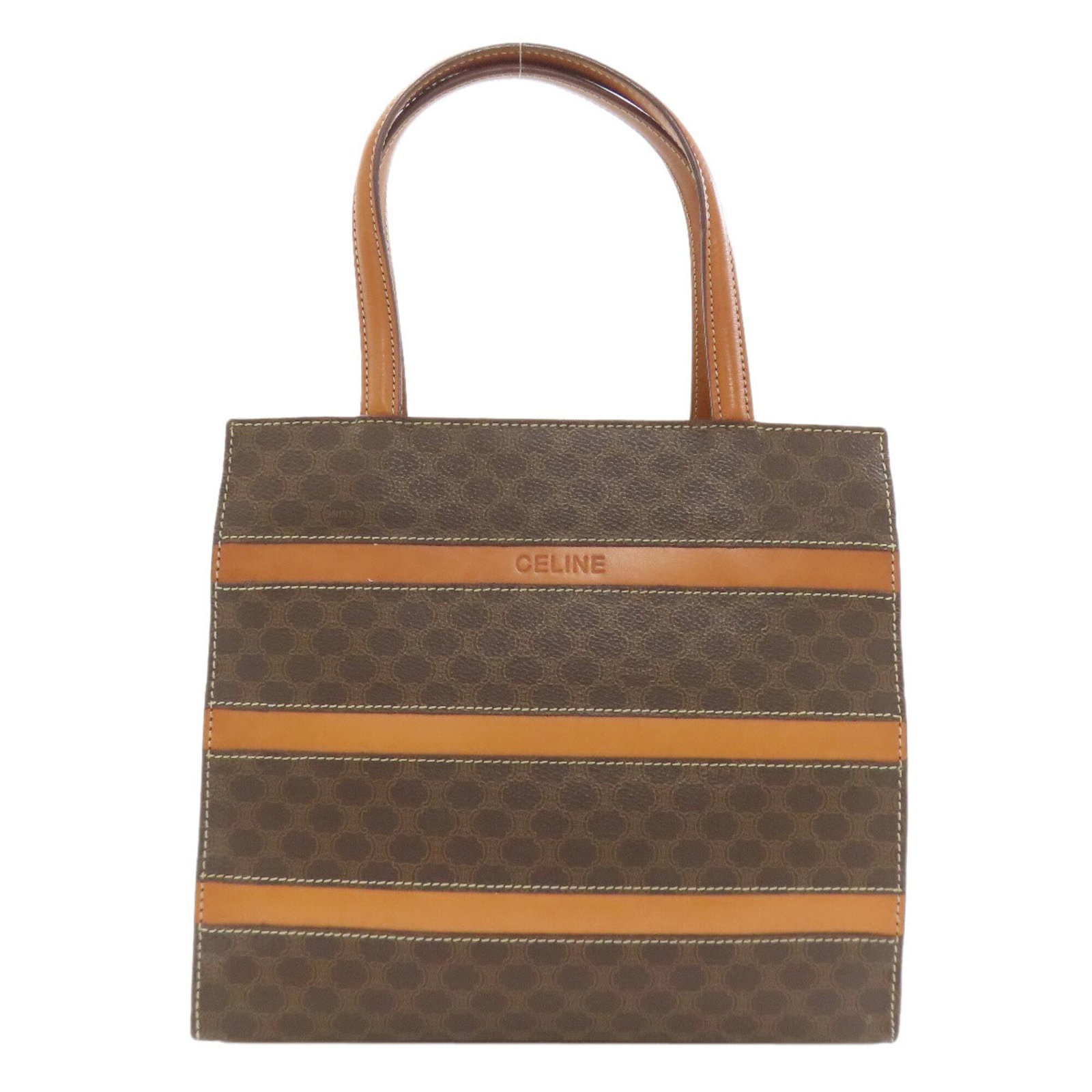 Celine Handbag Pvc: Celine Handbag Pvc The Celine Macadam Handbag is a stylish and functional design made from high-quality PVC material, featuring a classic brown color and a secure zipper closure. Measuring 23cm x