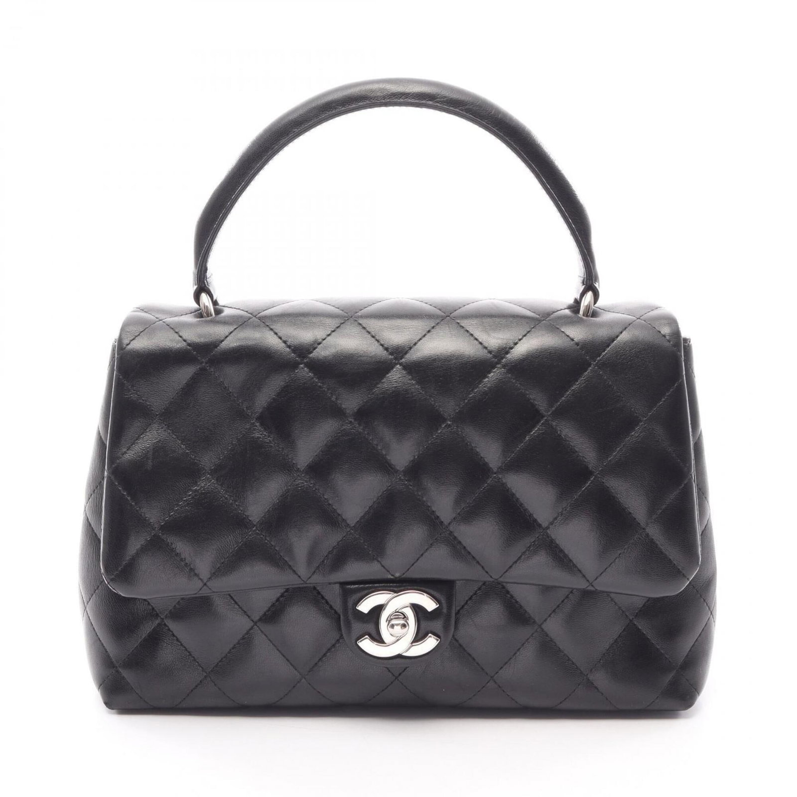 Handbag Leather from Chanel: Handbag Leather from Chanel Black lambskin handbag from Chanel, measuring 17cm x 25cm x 9.5cm. This luxurious leather handbag is crafted from high-quality lambskin, showcasing a sleek and