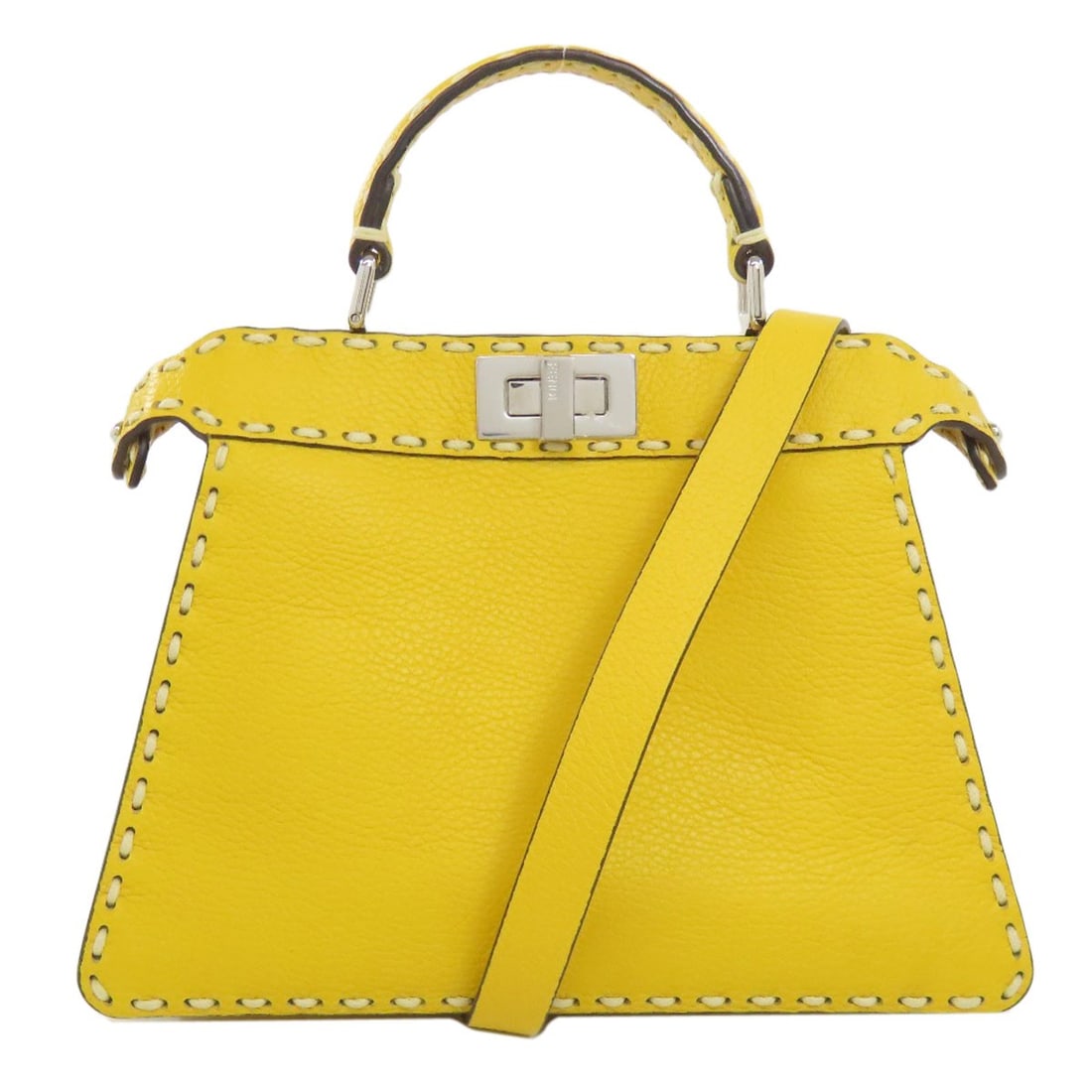 Selleria Calf Handbag 2Way Peekaboo Fendi: Selleria Calf Handbag 2Way Peekaboo Fendi Selleria Calf Handbag 2Way Peekaboo Fendi - A vibrant yellow calf handbag with a striking 2Way Peekaboo design, showcasing the signature Fendi style. This