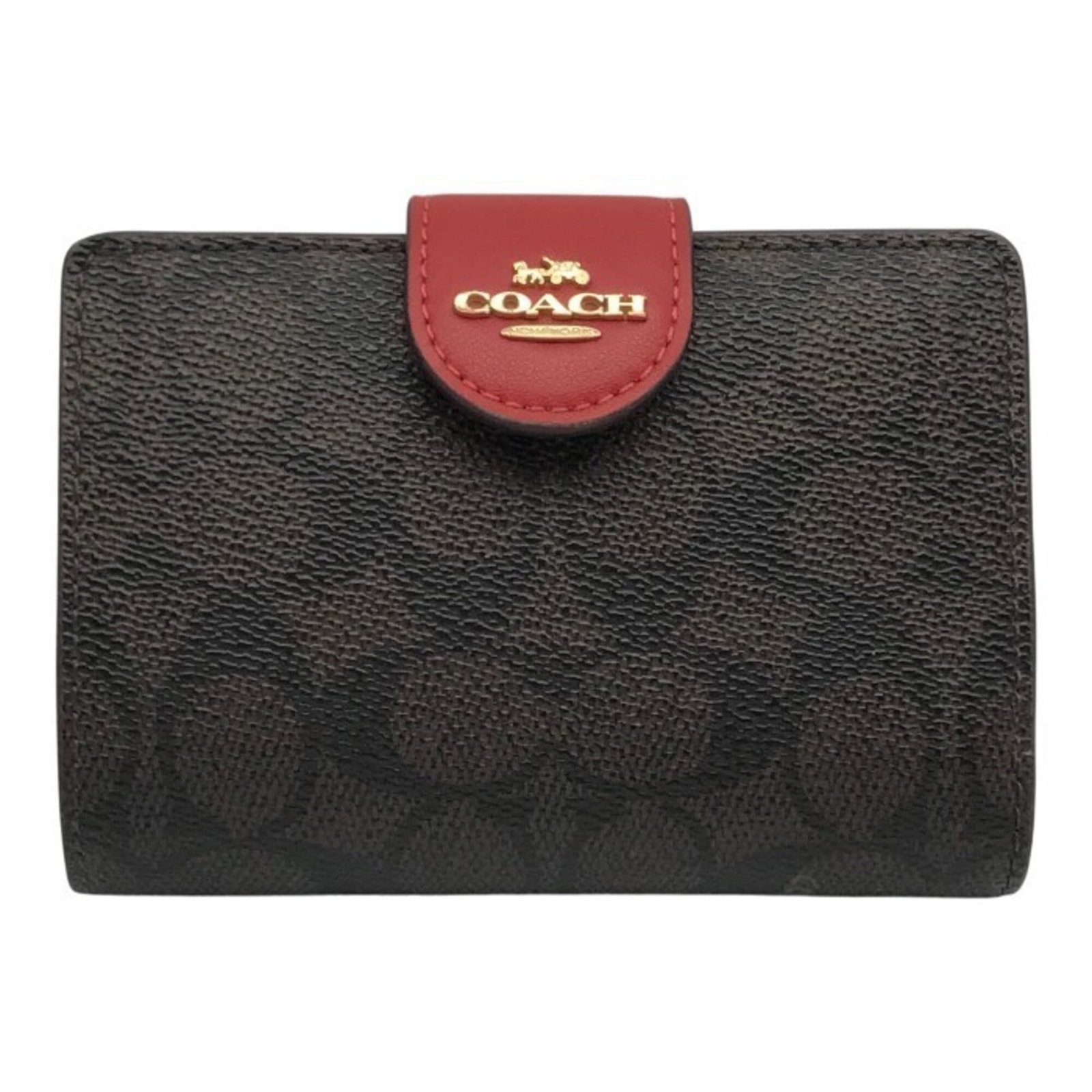 Bi Fold Wallet: Bi Fold Wallet Brown and Red Bi Fold Wallet by Coach. Made with a classic bi-fold design, this wallet features a signature style from the Coach brand. The brown and red color options add a touch of