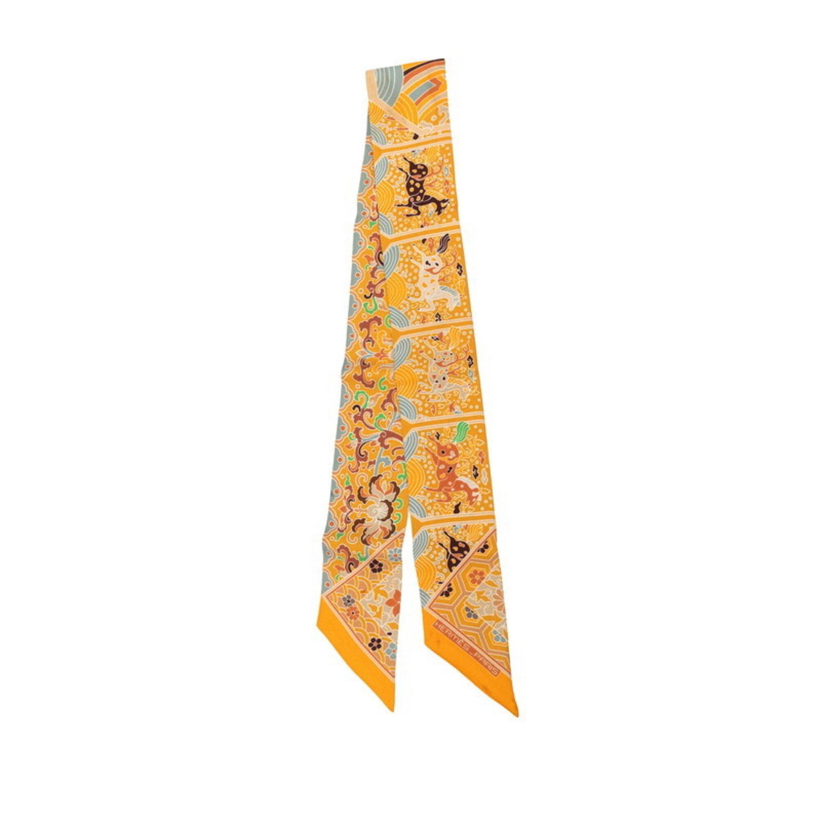 Silk Hermes Scarf: Silk Hermes Scarf Silk from Hermes, this scarf boasts a vibrant multi-color design and a striking orange hue. Measuring 84cm x 5cm, it adds a pop of personality to any outfit. Made from high-quality s