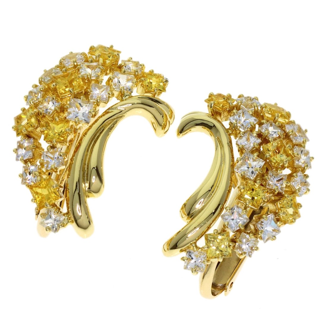 K18 Yellow Gold Earring Sapphire White Yellow Sapphire Jeunet: K18 Yellow Gold Earring Sapphire White Yellow Sapphire Jeunet K18 Yellow Gold Earring Sapphire White Yellow Sapphire Jeunet boasts a striking combination of gold and sapphire, with the 3.7ct sapphire