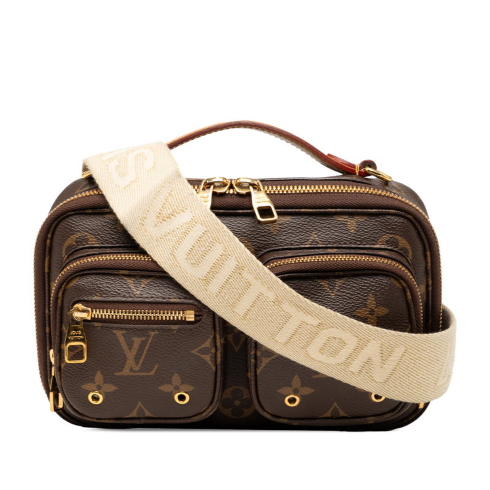 Leather Pvc Pouch Bag Shoulder Handbag Louis Vuitton: Leather Pvc Pouch Bag Shoulder Handbag Louis Vuitton Brown Leather Pvc Pouch Bag with Shoulder Strap, 13cm x 20cm x 6cm. Made from a combination of PVC and leather, this Louis Vuitton-style handbag