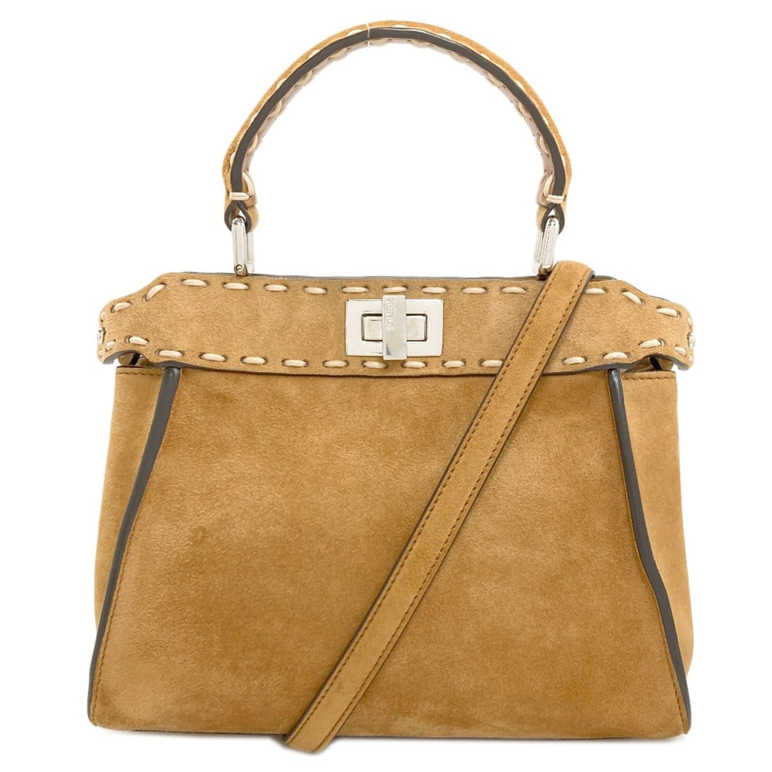 Handbag Suede Peekaboo Celeria 2Way Fendi: Handbag Suede Peekaboo Celeria 2Way Fendi Suede exterior and 2-way design make this Fendi Peekaboo Celeria handbag a stylish and versatile choice. With its rich brown color and premium suede