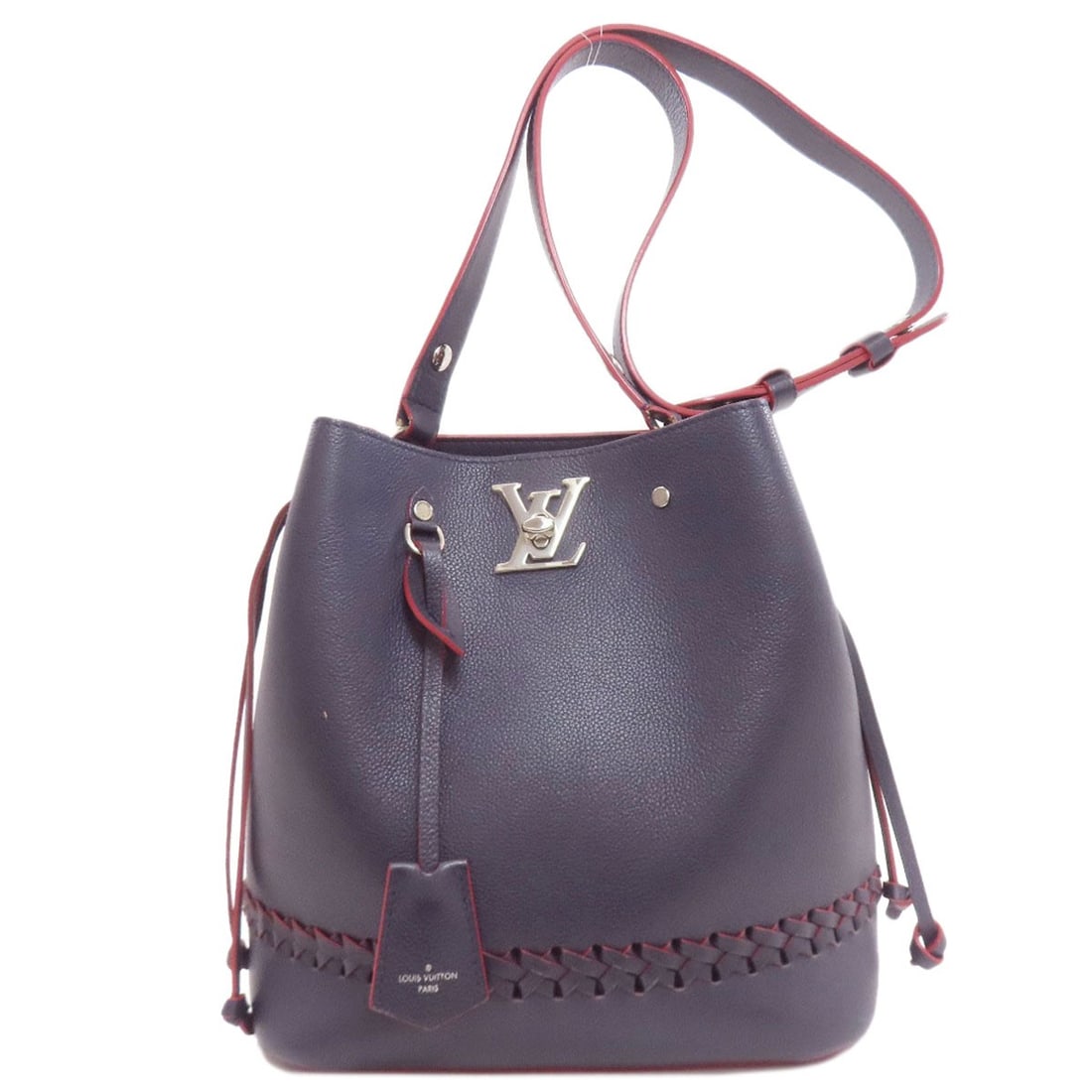 Lock Me Leather Bucket Shoulder Bag M54681: Lock Me Leather Bucket Shoulder Bag M54681 Navy leather exterior and classic design make this shoulder bag a timeless choice. The Lock Me style features a secure closure, perfect for everyday use. Wit