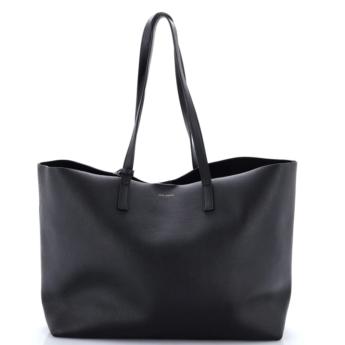 Saint Laurent Shopper Tote Leather Large: Saint Laurent Shopper Tote Leather Large Black Saint Laurent Shopper Tote Leather Large features a classic design with heavy cracking on the base, heavy corner wear, scuffs, edge wear, and