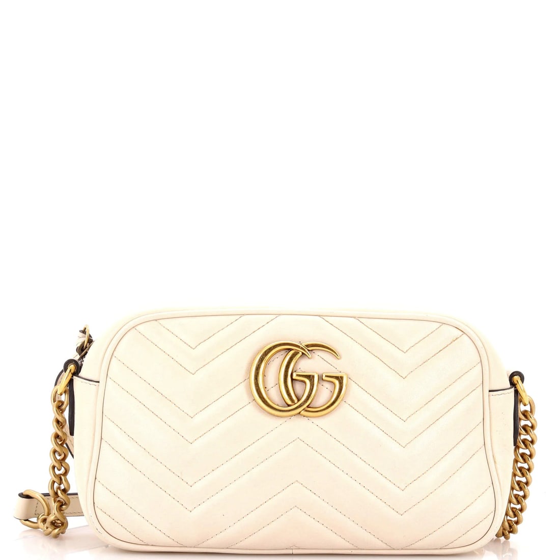 Gucci GG Marmont Shoulder Bag Matelasse Leather Small: Gucci GG Marmont Shoulder Bag Matelasse Leather Small Small Gucci GG Marmont Shoulder Bag with Matelasse Leather Exterior in Neutral Color, Featuring Aged Gold Hardware and Neutral Interior. This cros