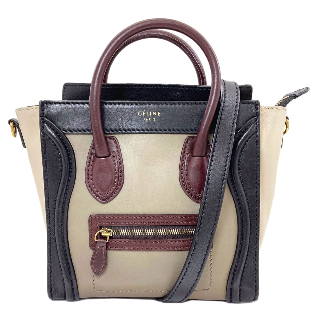 Calf Luggage Nano 2Way Handbag Celine: Calf Luggage Nano 2Way Handbag Celine Black Calf Luggage Nano 2Way Handbag by Celine. This sleek handbag boasts a unique 2Way design, characteristic of Celine's innovative style. Made from high-qualit