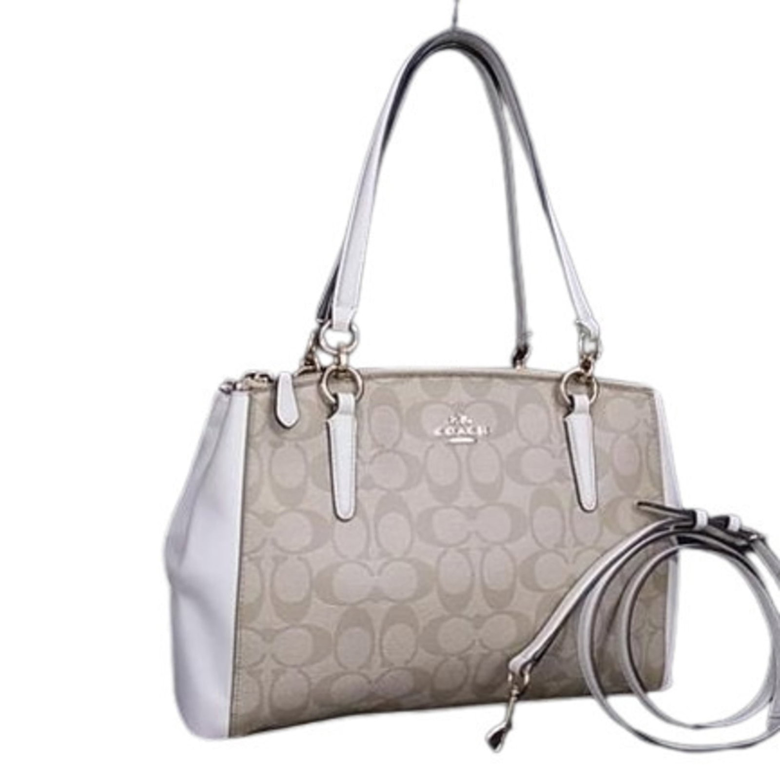 Pvc Leather Shoulder Bag Tote Bag Coach Handbag: Pvc Leather Shoulder Bag Tote Bag Coach Handbag PVC and leather combine in this unique Coach shoulder bag tote, offering a distinctive blend of materials and styles. Measuring 21.5cm x 31cm x 8cm, it