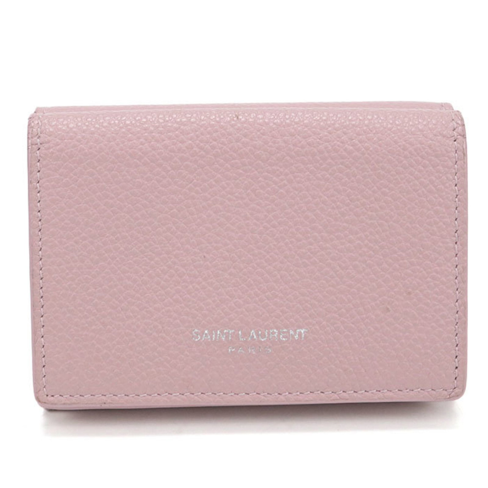 Saint Laurent Wallet (Tri-Fold) Leather: Saint Laurent Wallet (Tri-Fold) Leather Tri-fold leather wallet from Saint Laurent, featuring a sleek pink design. Made from high-quality leather, this wallet measures 6cm x 9.5cm x 2.5cm and is a