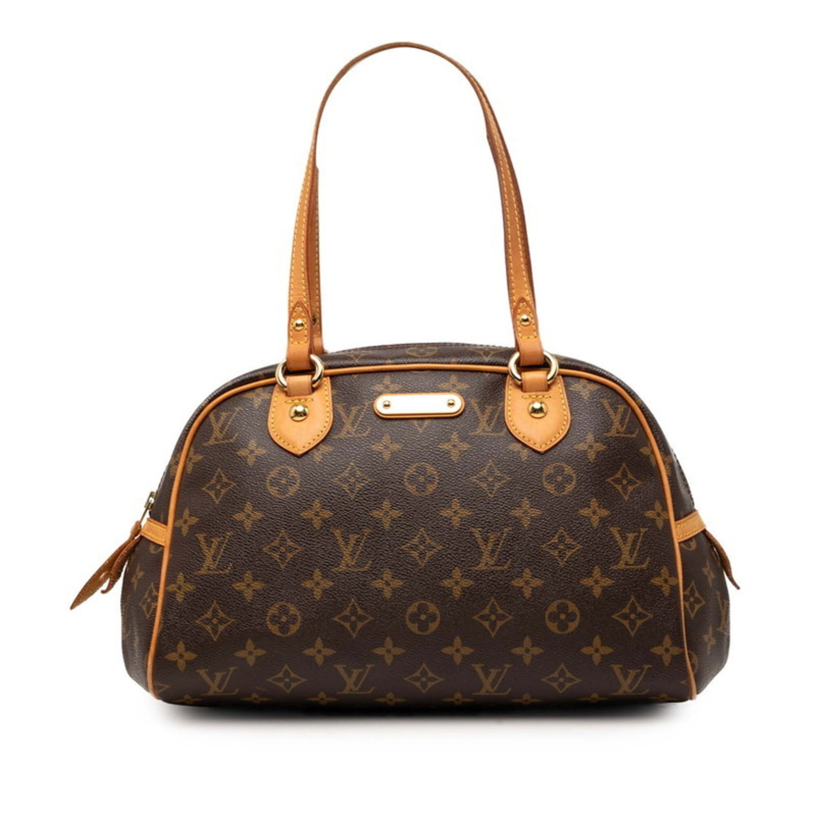 Louis Vuitton Handbag Pvc Leather: Louis Vuitton Handbag Pvc Leather PVC and leather combine in this Louis Vuitton handbag, offering a unique blend of materials. The brown color and 18cm x 32cm x 15cm dimensions make it a compact and