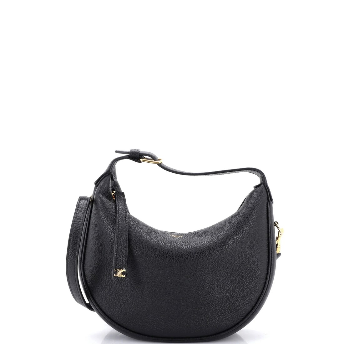 Celine Lulu Bag Leather Teen: Celine Lulu Bag Leather Teen Black leather Celine Lulu Bag Teen with gold hardware, featuring a sleek hobos style and suede interior. The bag measures 8" high, 8" wide, and 2" deep, with minor scuffs