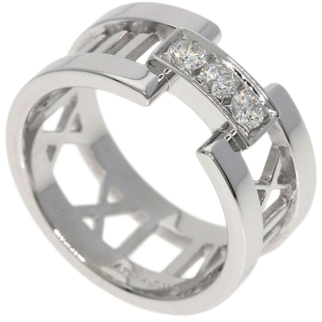 Tiffany Co Atlas K18 White Gold Diamond Ring: Tiffany Co Atlas K18 White Gold Diamond Ring K18 White Gold Diamond Ring from Tiffany&Co., featuring a striking gold metal construction with a ring size of 5(US). This piece boasts a unique K18
