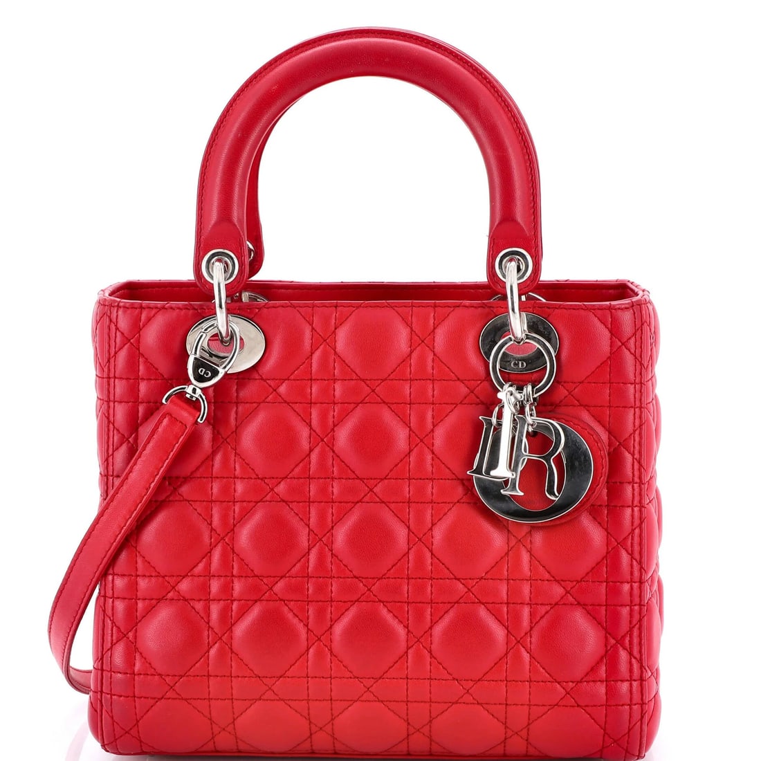 Lady Dior Bag Medium Quilt Lambskin Cannage Christian Dior: Lady Dior Bag Medium Quilt Lambskin Cannage Christian Dior Pink Lady Dior Bag Medium Quilt Lambskin Cannage features a classic design with a medium size, 5" handle drop, and 17.5" strap drop. The exte