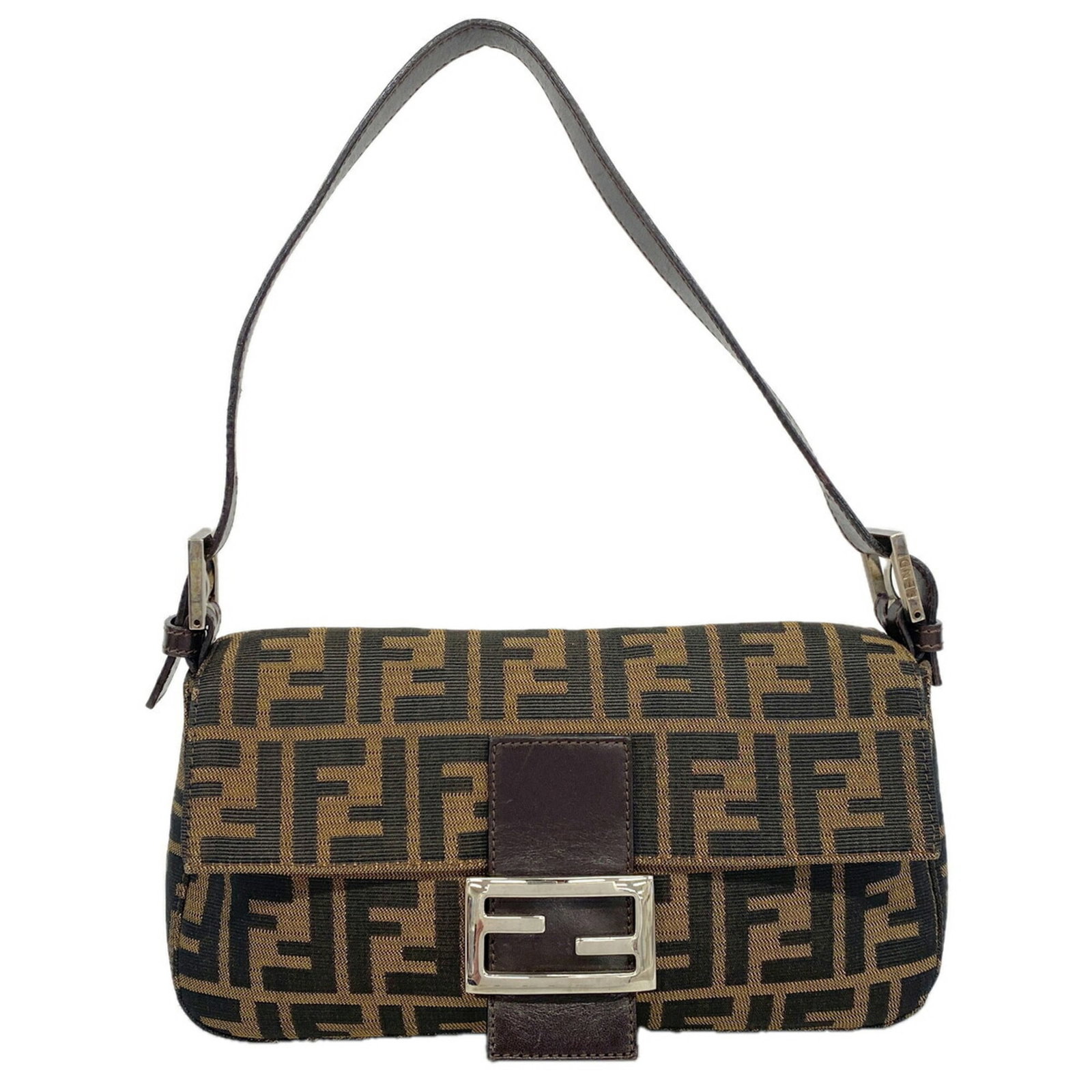 Handbag Nylon Fendi Canvas: Handbag Nylon Fendi Canvas Fendi Canvas Handbag in Brown Nylon. This brown Fendi handbag features a nylon canvas material, silver hardware, and a compact size. Made with a sturdy design, it is a
