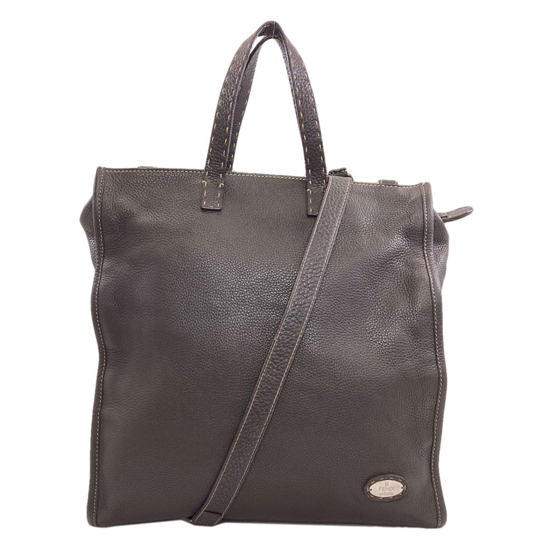 Fendi Seleria 2Way Handbag Leather: Fendi Seleria 2Way Handbag Leather The Fendi Seleria 2Way Handbag Leather is a stylish and functional accessory, measuring 14.6 inches in height and 13.8 inches in width. Its rich brown leather