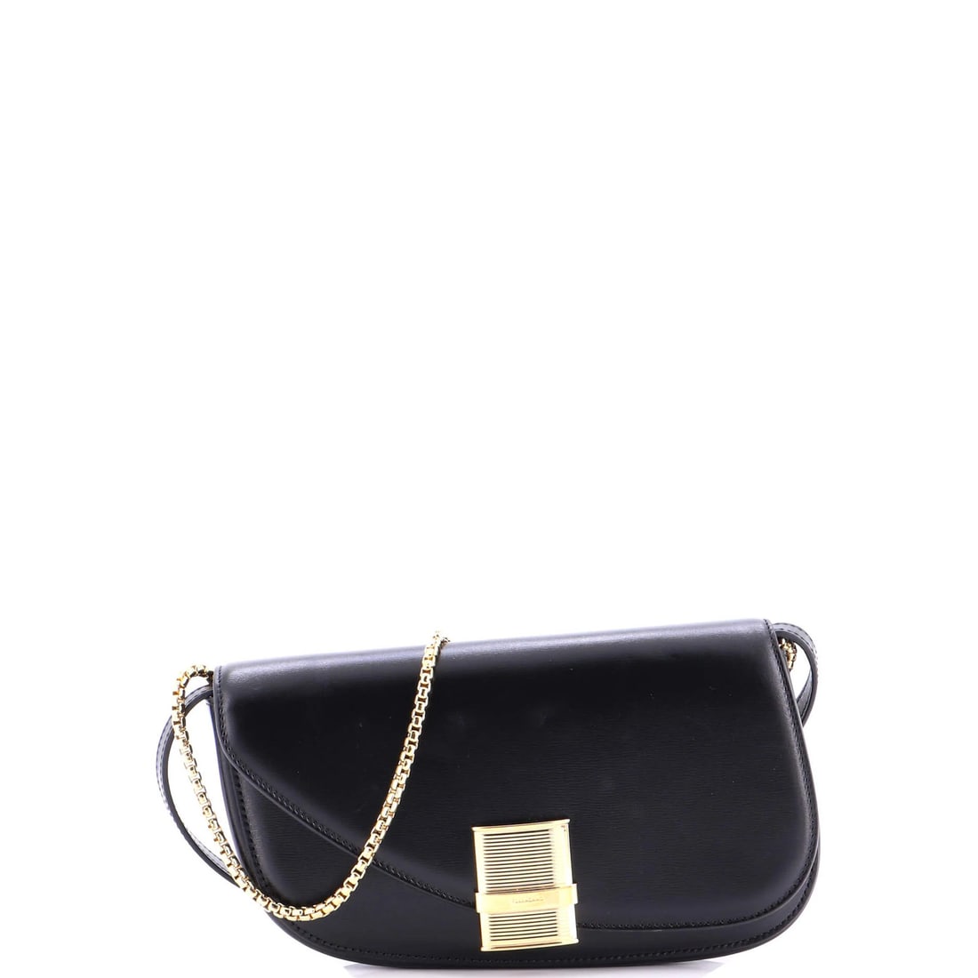 XS leather Fiamma Chain Crossbody Bag Salvatore Ferragamo: XS leather Fiamma Chain Crossbody Bag Salvatore Ferragamo XS leather Fiamma Chain Crossbody Bag Salvatore Ferragamo. This black leather crossbody bag features a sleek design with a chain strap and
