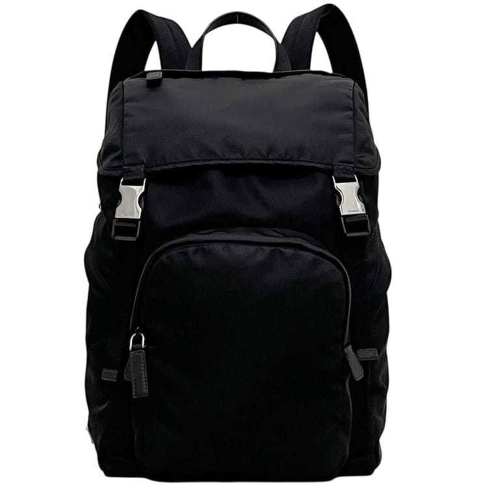 Backpack Nylon Prada: Backpack Nylon Prada Black Nylon Prada Backpack. Made from durable nylon, this backpack features a sleek black design with adjustable strap lengths of 41cm to 80cm. The compact size of 43cm x 27cm x