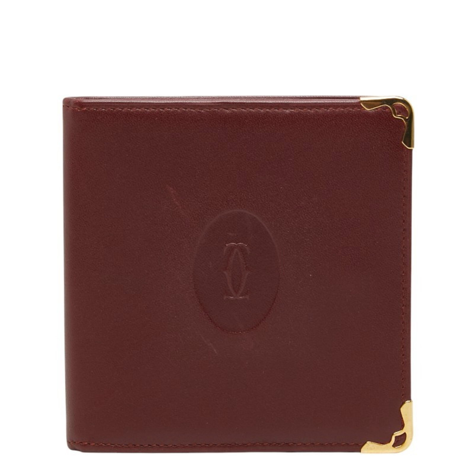 Cartier Wallet (Bi-Fold) Leather: Cartier Wallet (Bi-Fold) Leather Bordeaux, Wine red leather Cartier bi-fold wallet, 10cm x 10cm x 1cm in size, bears a signature. Item Specifics: Brand: Cartier Type: Wallet (bi-fold) Gender: Women Ma