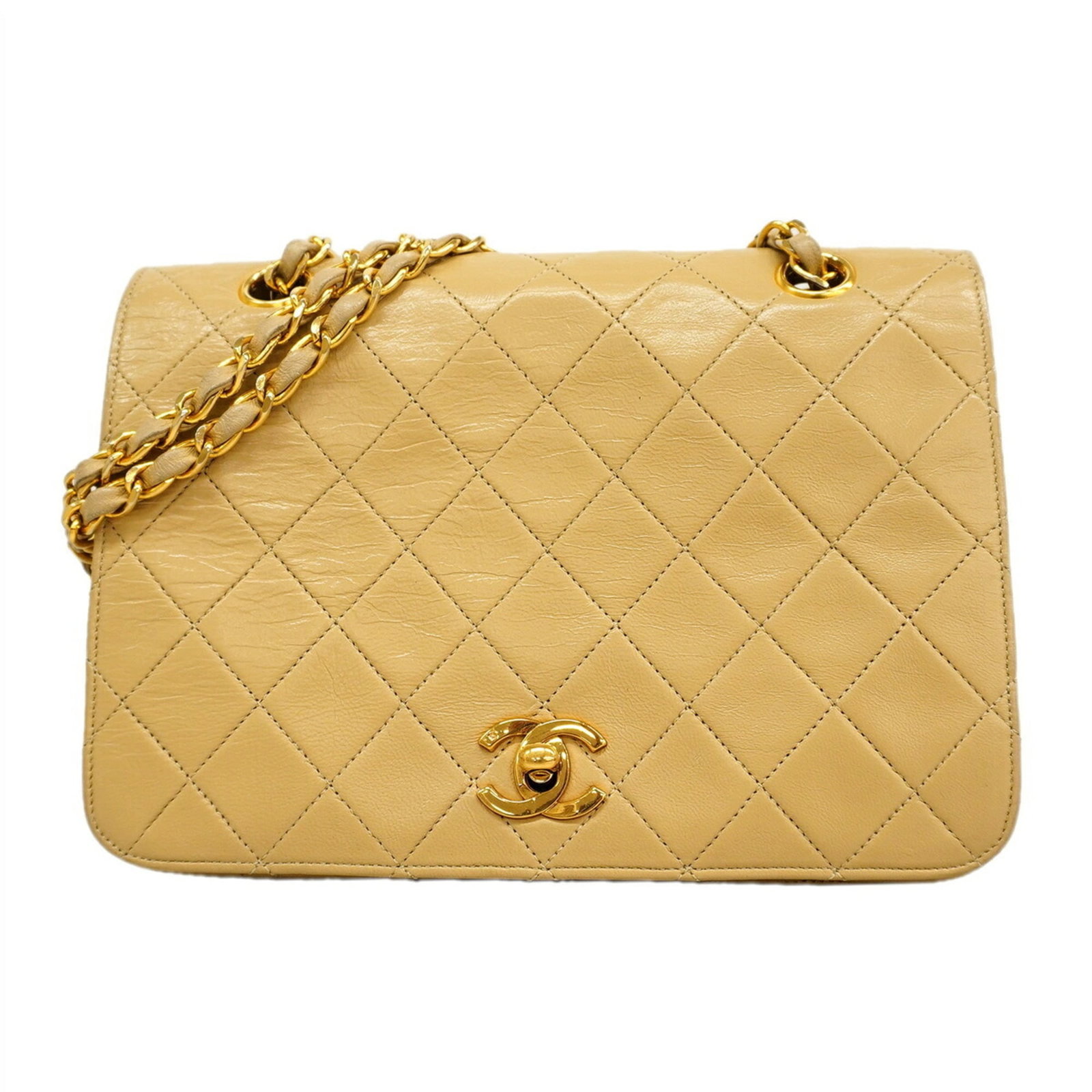 Shoulder Bag Leather Chanel: Shoulder Bag Leather Chanel This exquisite shoulder bag is crafted from high-quality lambskin leather, featuring a timeless beige color and gold hardware. Measuring 16.5cm x 22cm x 7cm, it boasts a