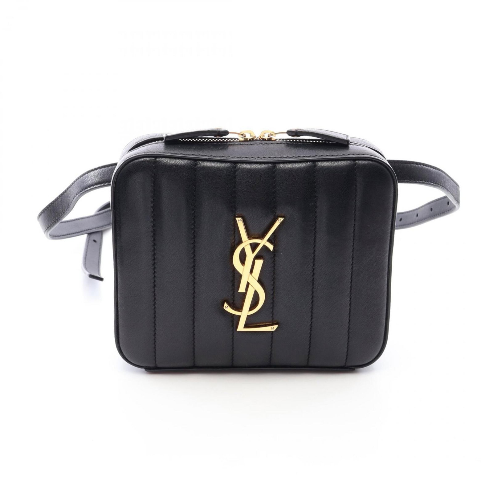 Handbag Leather Fanny Yves Saint Laurent: Handbag Leather Fanny Yves Saint Laurent Black leather Yves Saint Laurent fanny pack with classic design. Made from high-quality leather, this stylish accessory measures 13.5cm x 16cm x 5cm. Its