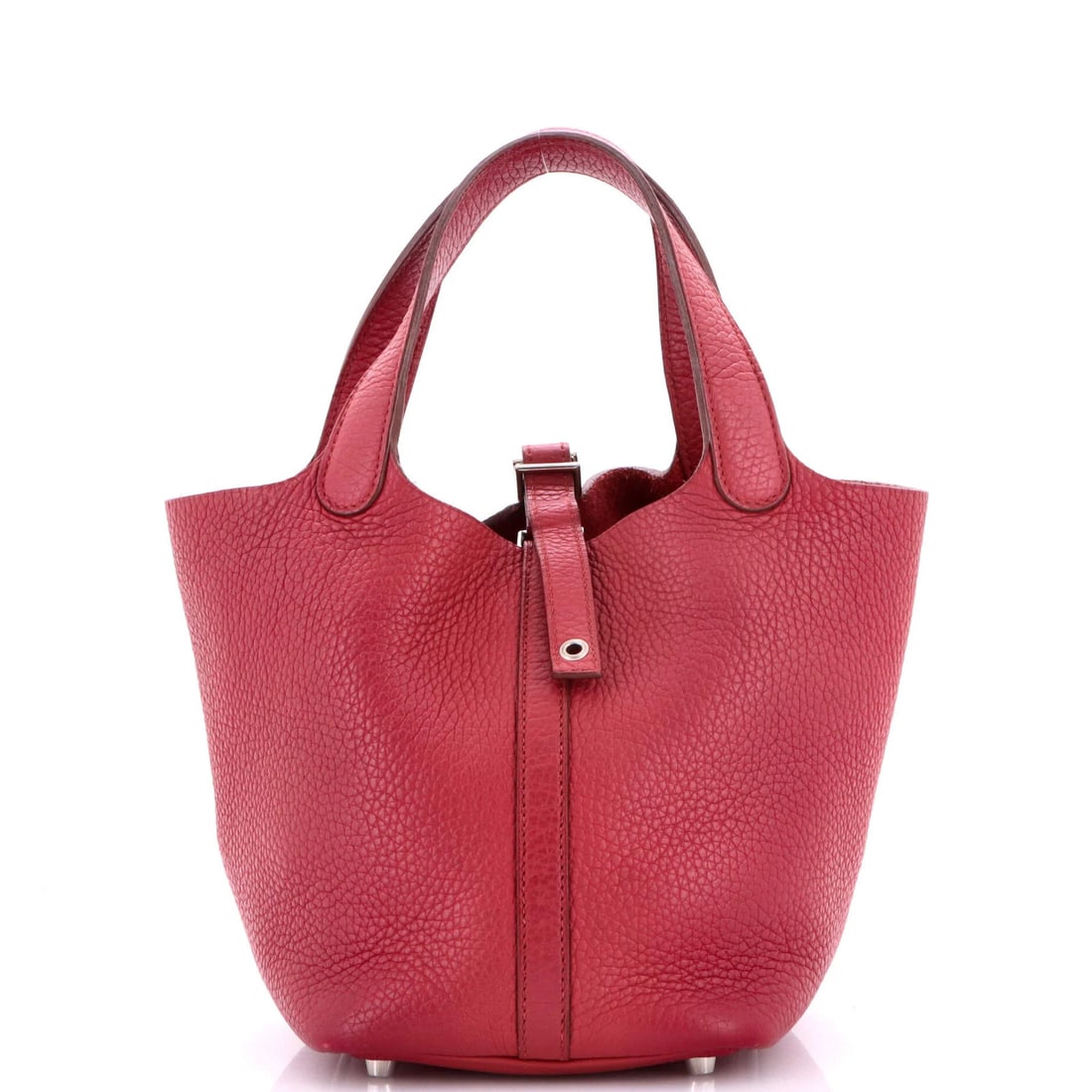 Picotin Bag Clemence Hermes PM: Picotin Bag Clemence Hermes PM The Picotin Bag Clemence PM from Hermes is a stylish tote with a pink exterior and interior, featuring raw leather details. With its Palladium hardware and classic