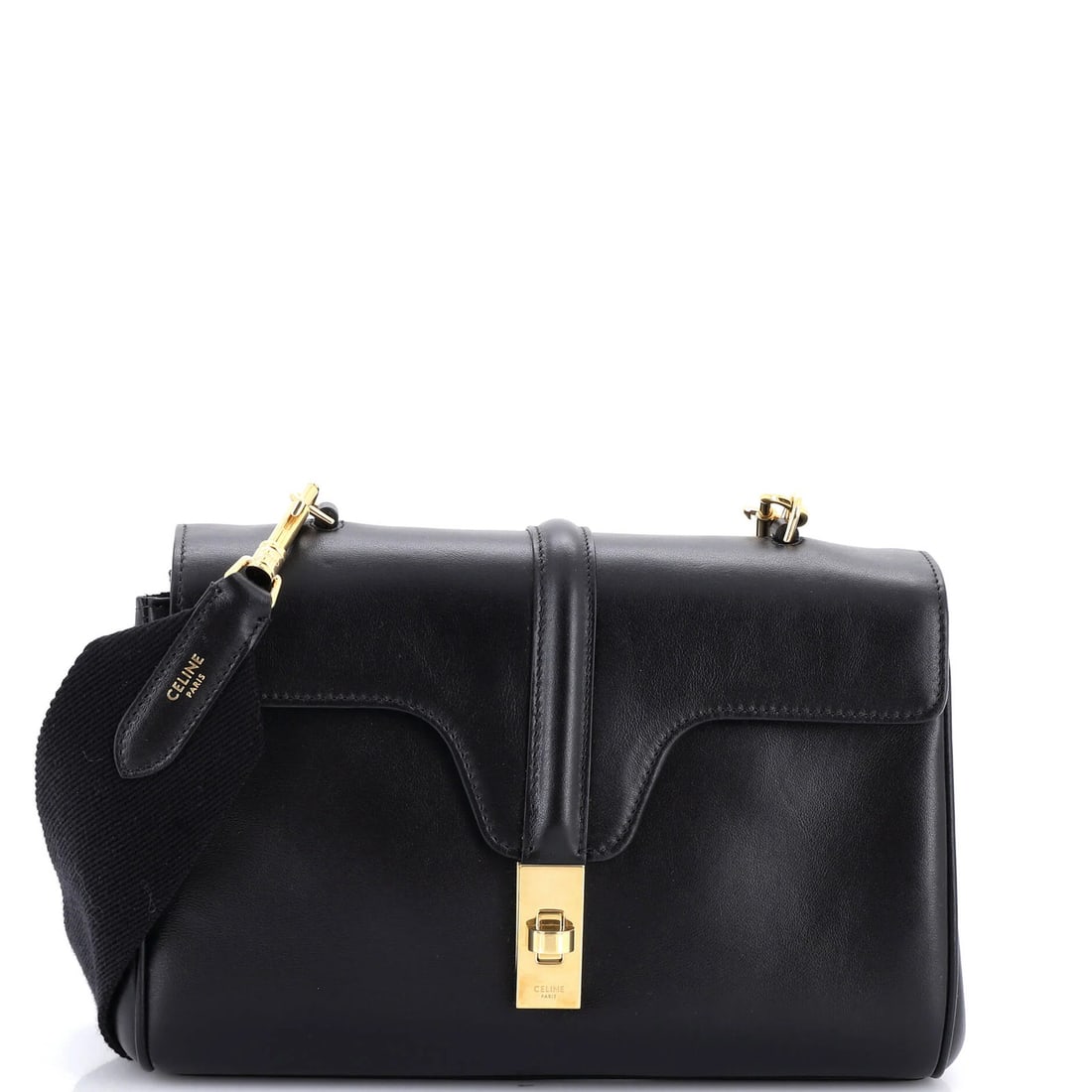 Calfskin Teen Bag Soft 16 Celine: Calfskin Teen Bag Soft 16 Celine Soft 16 Calfskin Teen Bag from Celine, featuring a smooth black leather exterior with gold hardware, and a spacious interior with suede lining. This 16-inch shoulder b