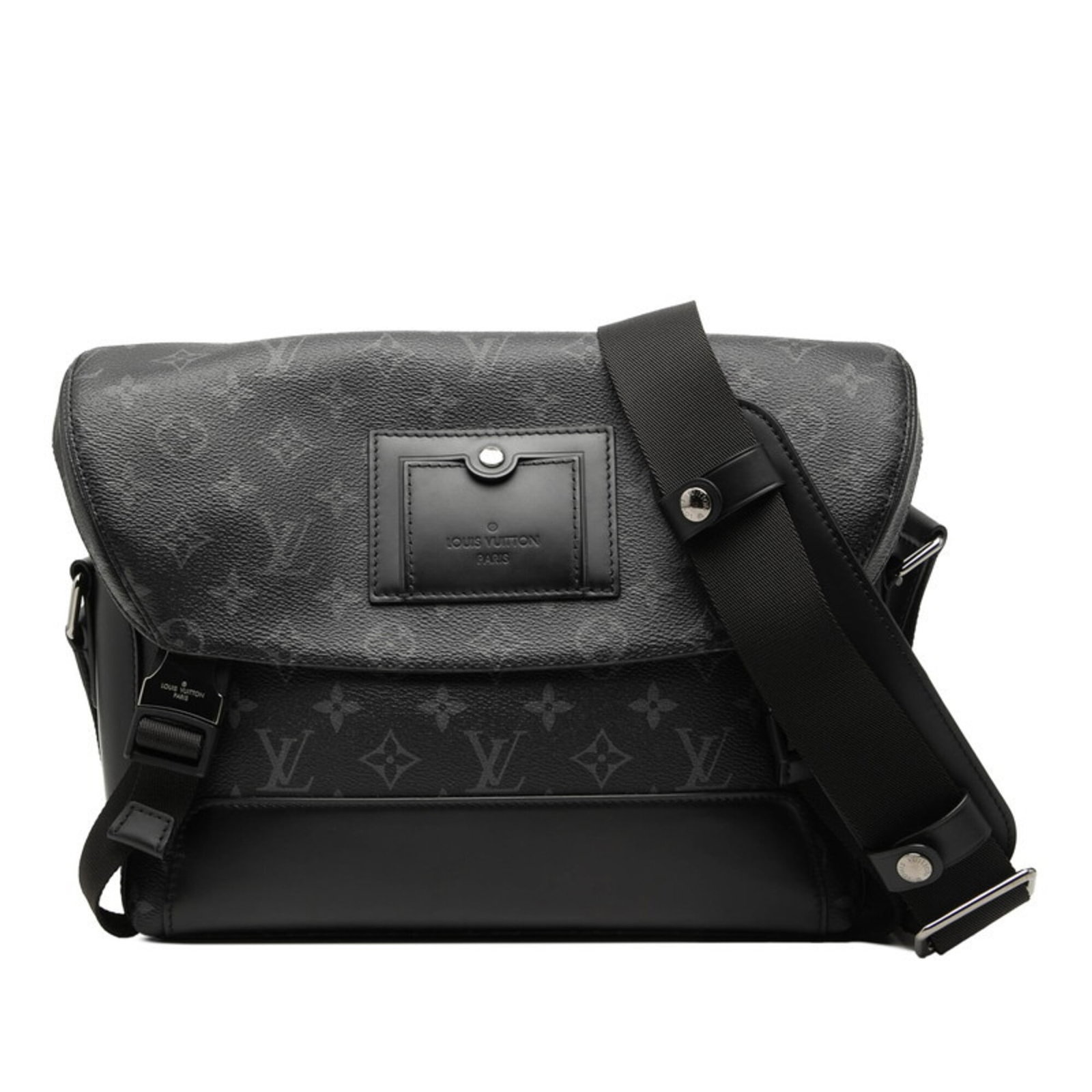 PVC Leather Louis Vuitton Shoulder Bag: PVC Leather Louis Vuitton Shoulder Bag PVC Leather Louis Vuitton Shoulder Bag with distinctive black color and sleek design, measuring 24.5cm x 27cm x 9.5cm. The bag's PVC and leather materials