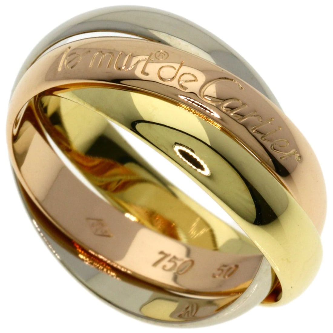 K18 White Gold K18 Yellow Gold Cartier Trinity #50 Ring: K18 White Gold K18 Yellow Gold Cartier Trinity #50 Ring K18 White Gold K18 Yellow Gold Cartier Trinity #50 Ring is a unique piece featuring K18 yellow gold metal, a hallmark of Cartier's exceptional c