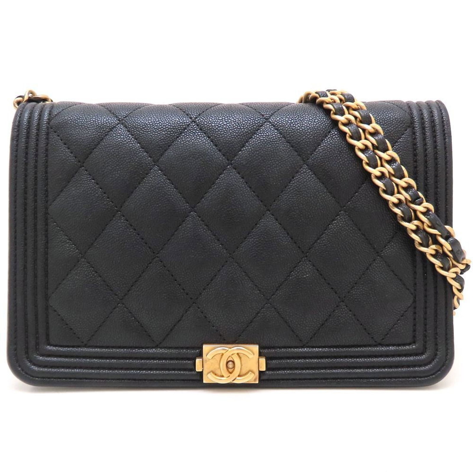 Calfskin Grained Chanel Bag Shoulder: Calfskin Grained Chanel Bag Shoulder Calfskin Grained Chanel Bag Shoulder is made from high-quality Grained Calfskin and features a sleek Black color with Gold hardware. The bag measures 12cm x 19cm