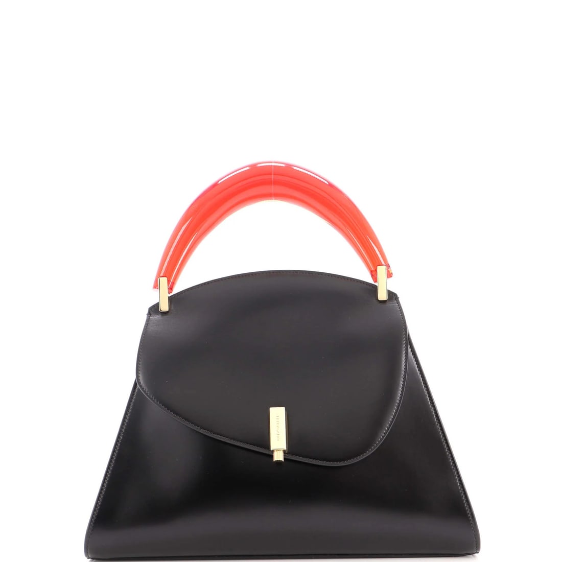 Salvatore Ferragamo Prism Leather Top Handle Bag: Salvatore Ferragamo Prism Leather Top Handle Bag The Salvatore Ferragamo Prism Leather Top Handle Bag boasts a sleek black exterior with a sophisticated resin finish, complemented by a rich suede