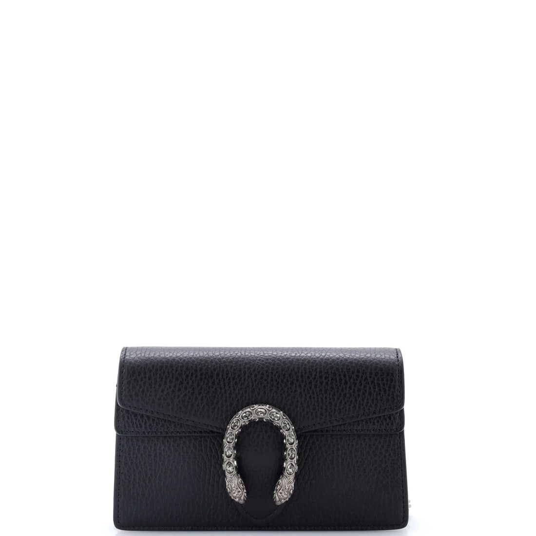 Super Mini Leather Bag Dionysus Gucci: Super Mini Leather Bag Dionysus Gucci Super Mini Dionysus Gucci Bag in Black Leather. This compact, stylish clutch measures 4" in height, 6.5" in width, and 1.5" in depth, with a 23" strap drop. With