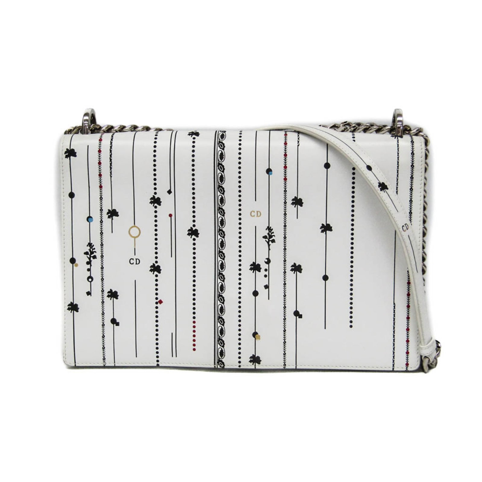Shoulder Bag Leather Christian Dior: Shoulder Bag Leather Christian Dior White leather shoulder bag from Christian Dior's Diorama chain collection, featuring a double strap length of 66-73cm and a push lock closure. The bag boasts a