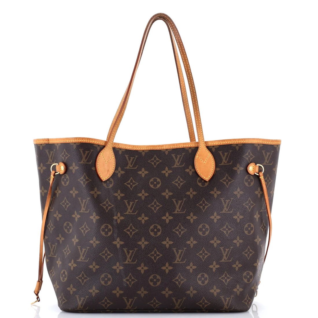Louis Vuitton Neverfull Tote Monogram Canvas MM: Louis Vuitton Neverfull Tote Monogram Canvas MM The Louis Vuitton Neverfull Tote Monogram Canvas MM is a classic, brown canvas tote with a timeless monogram pattern. Measuring 12" x 12.5" x 7.5", this